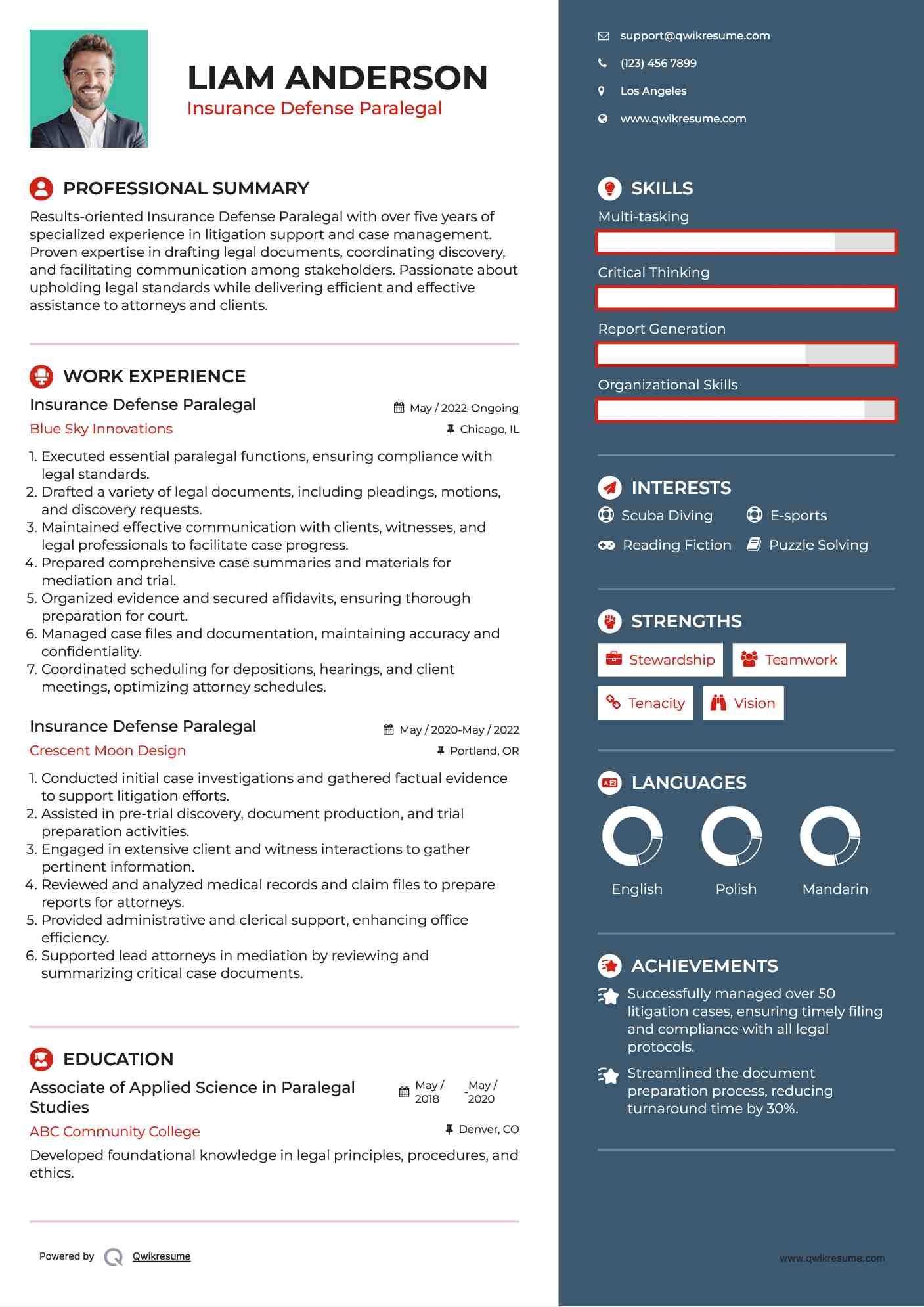 Insurance Defense Paralegal Resume Example