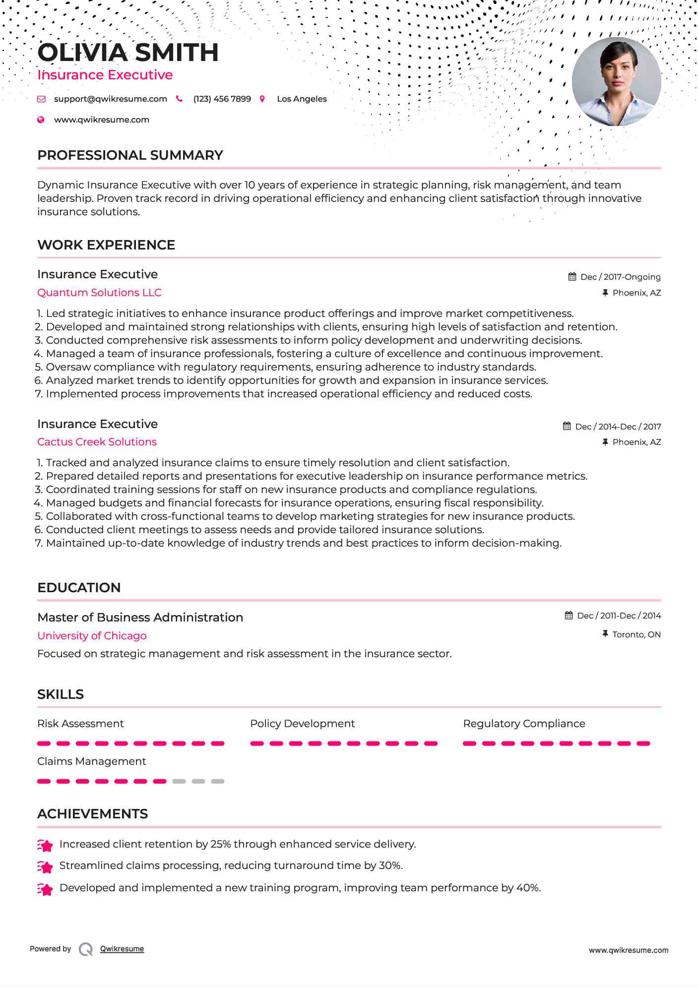 Insurance Executive Resume Model