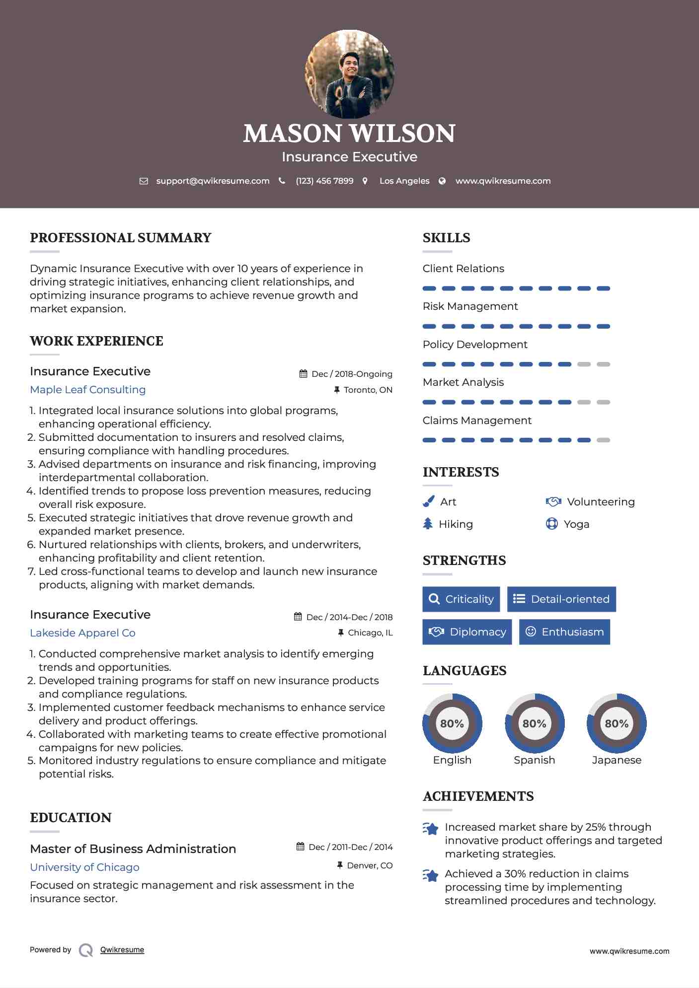 Insurance Executive Resume Format