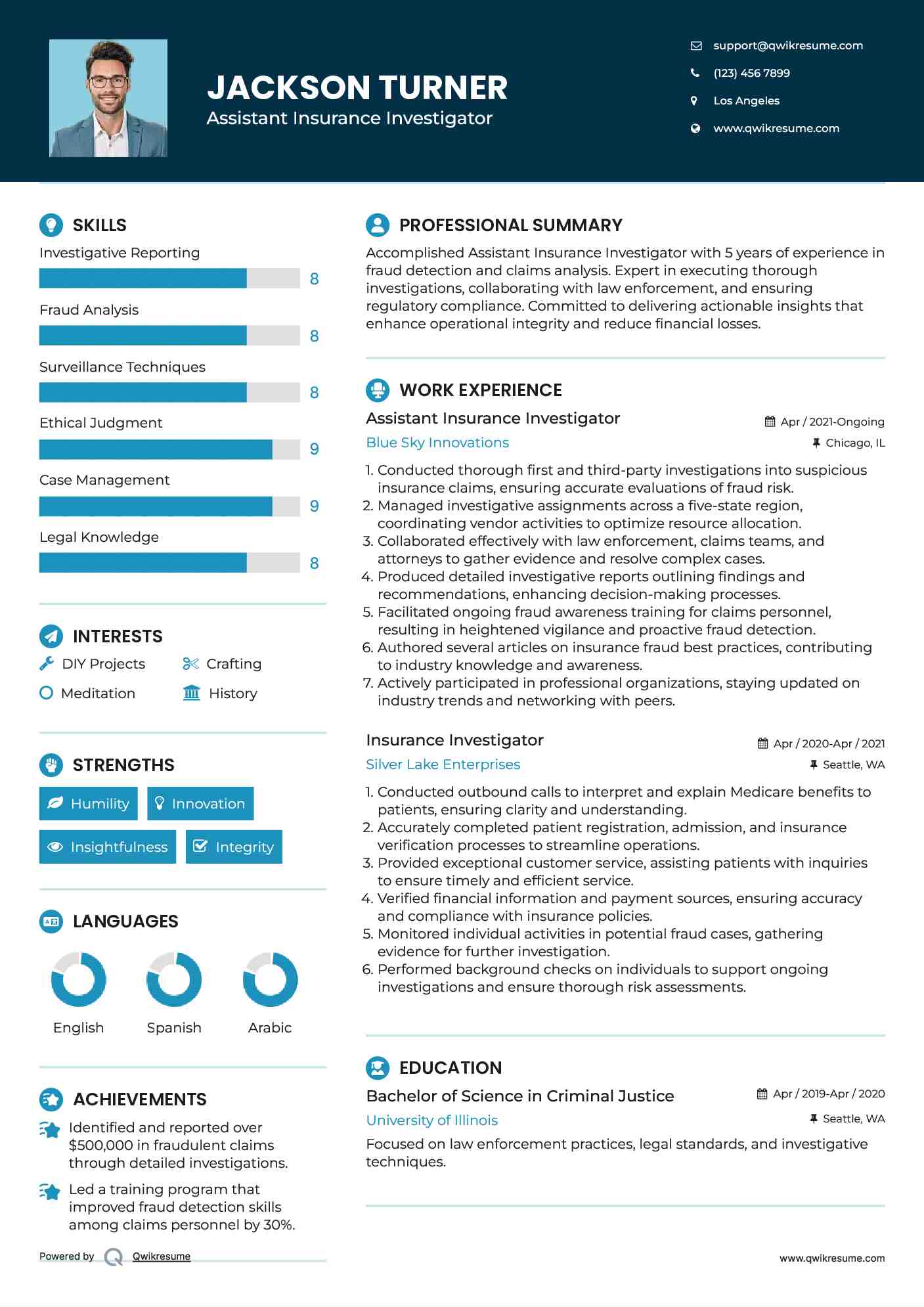 Assistant Insurance Investigator Resume Template