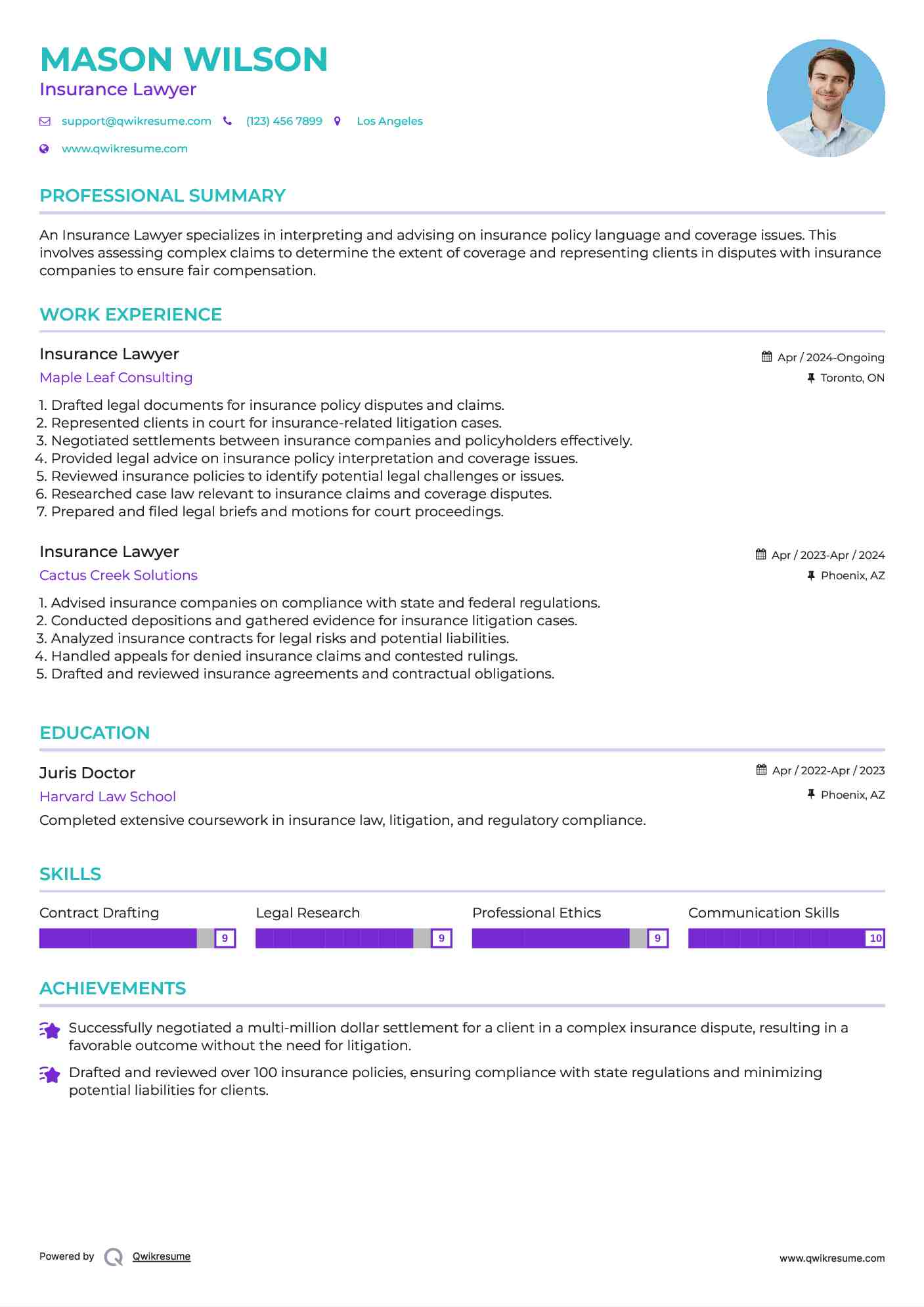 Insurance Lawyer Resume Model