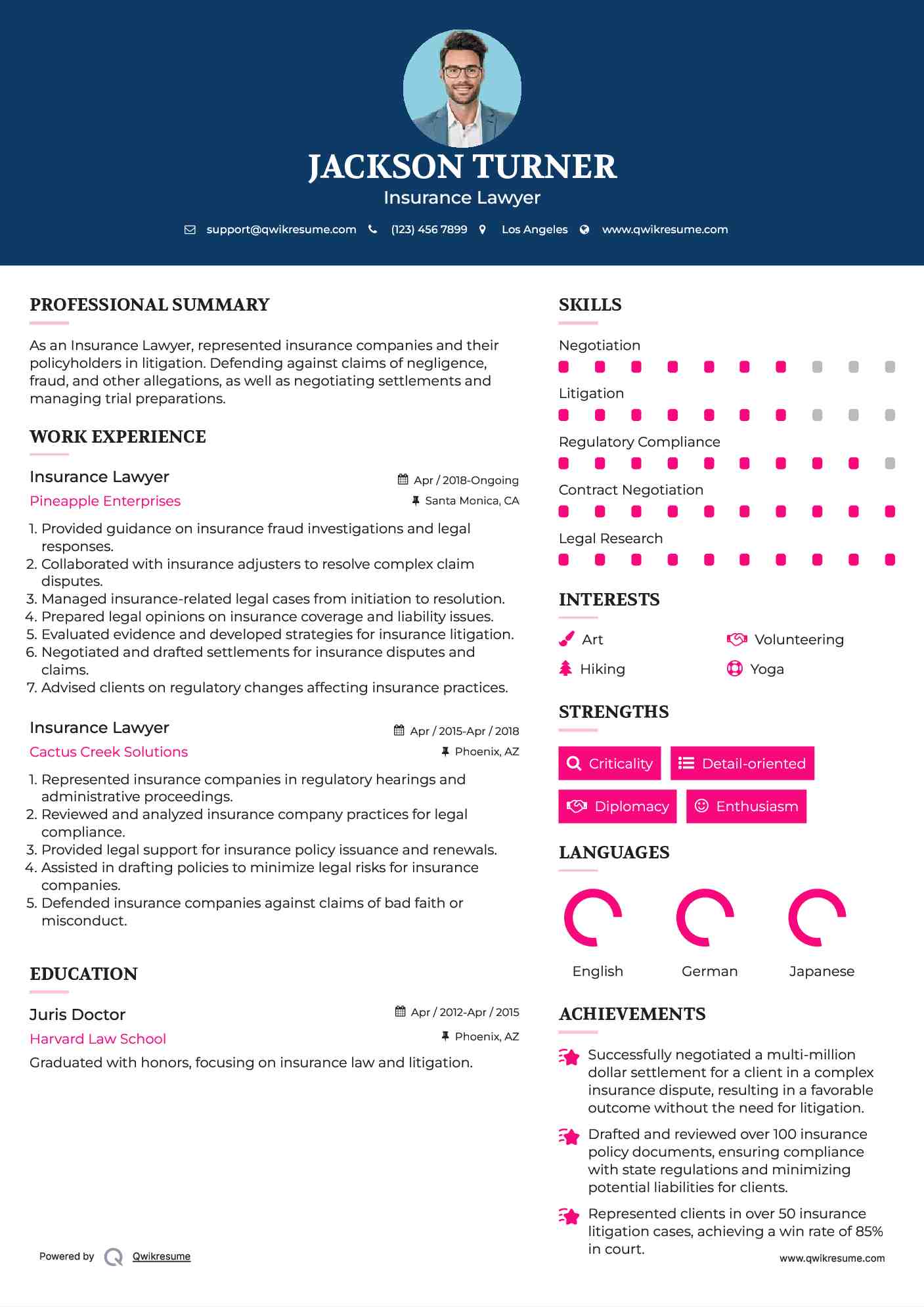 Insurance Lawyer Resume Model