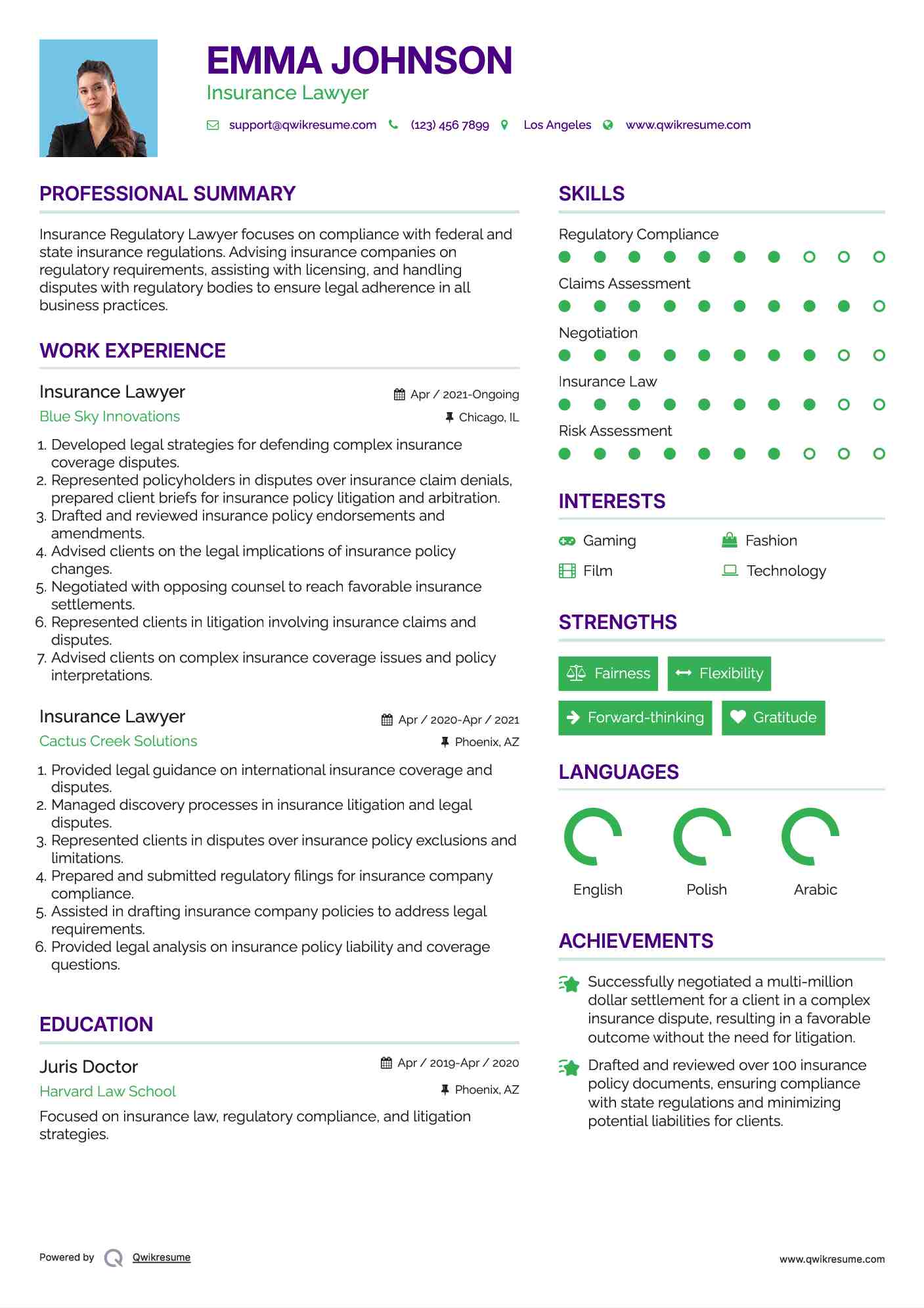 Insurance Lawyer Resume Sample