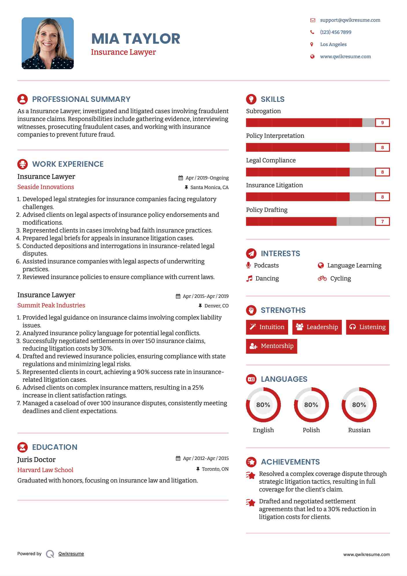 Insurance Lawyer Resume Format