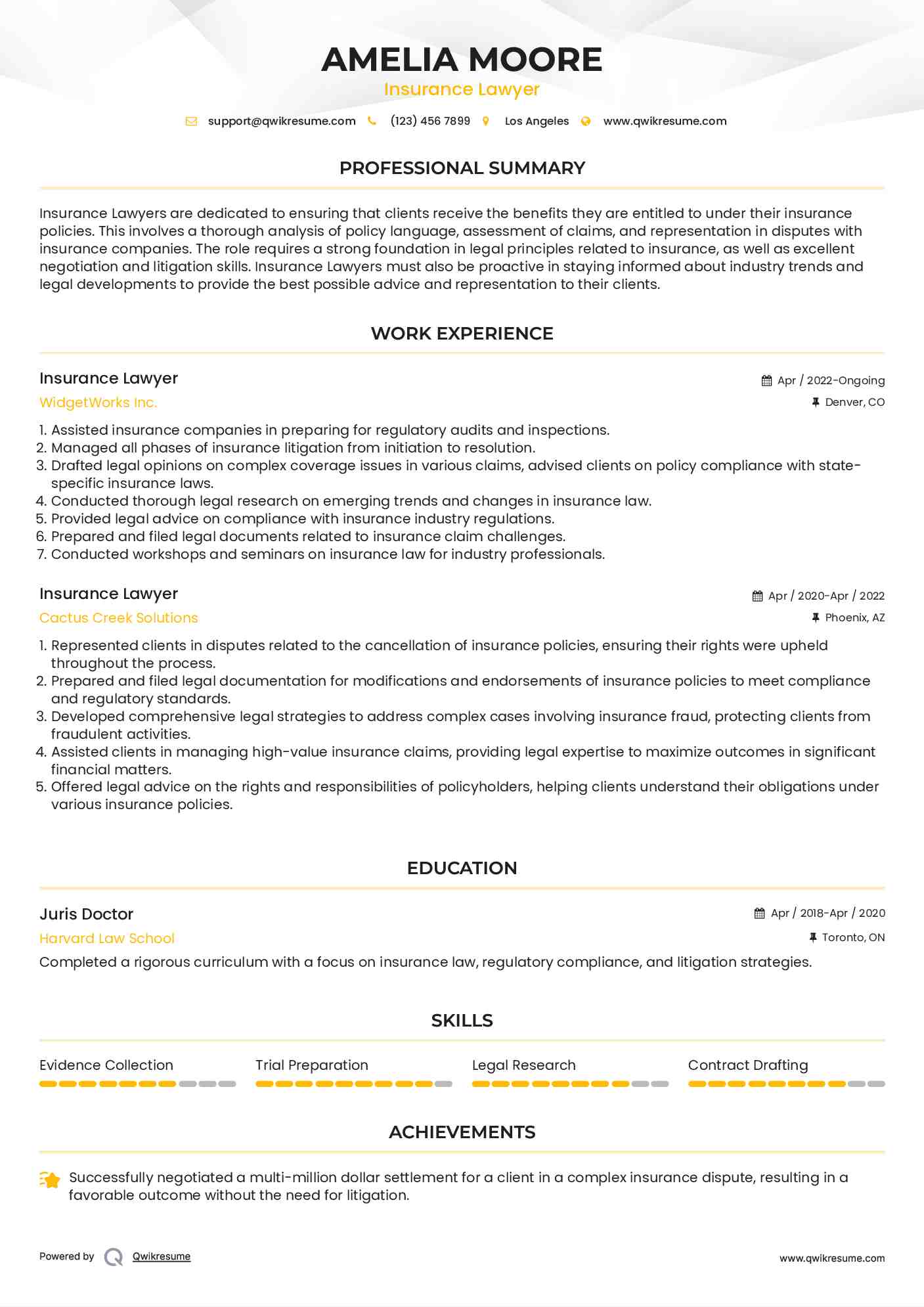 Insurance Lawyer Resume Format
