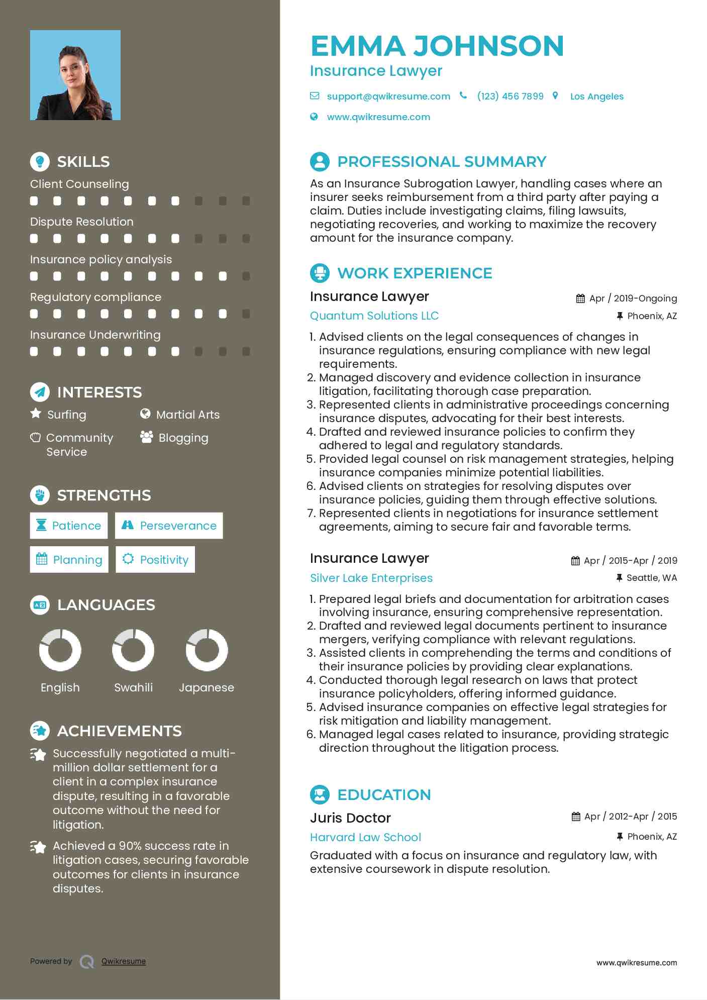 Insurance Lawyer Resume Example