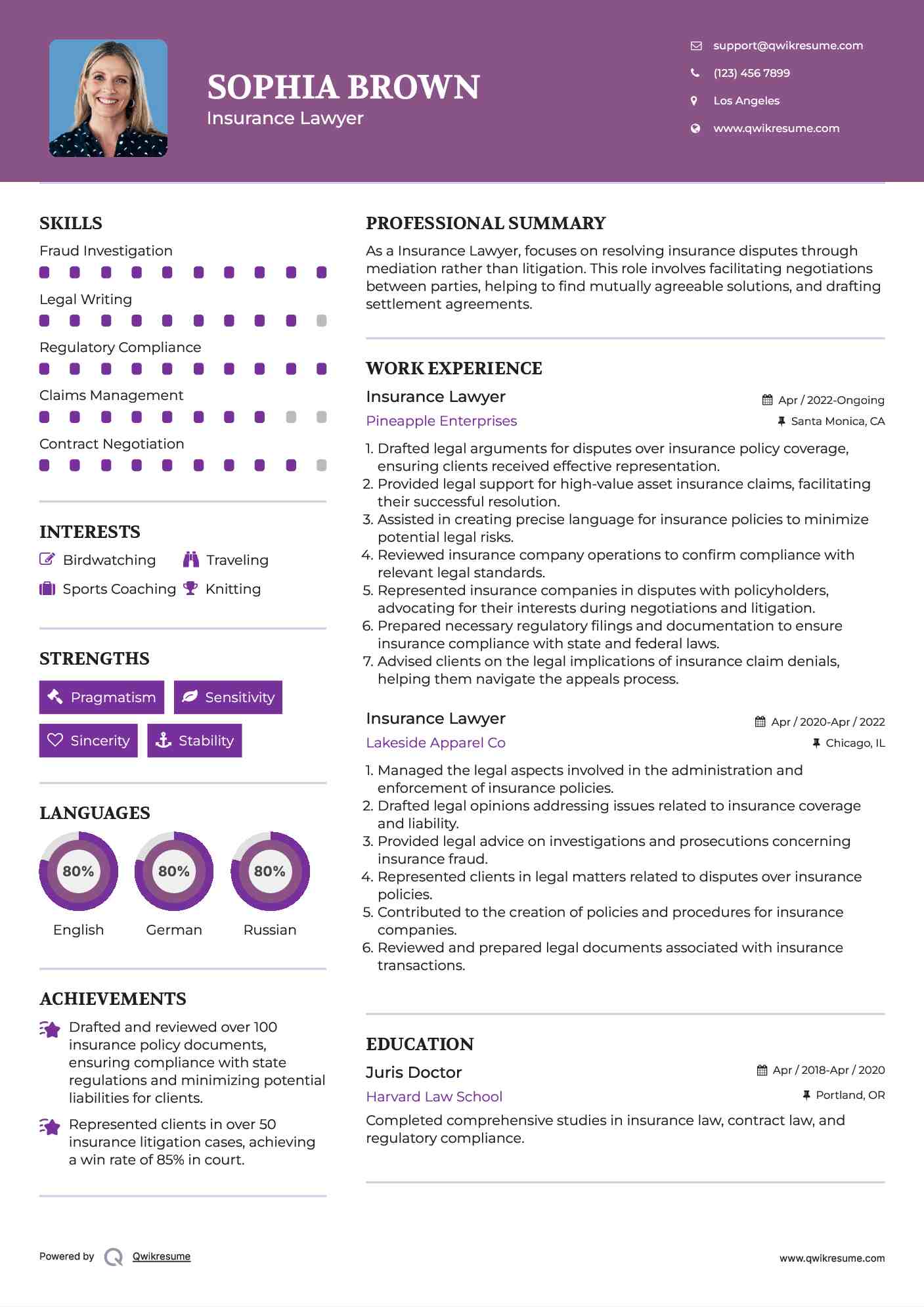 Insurance Lawyer Resume Format