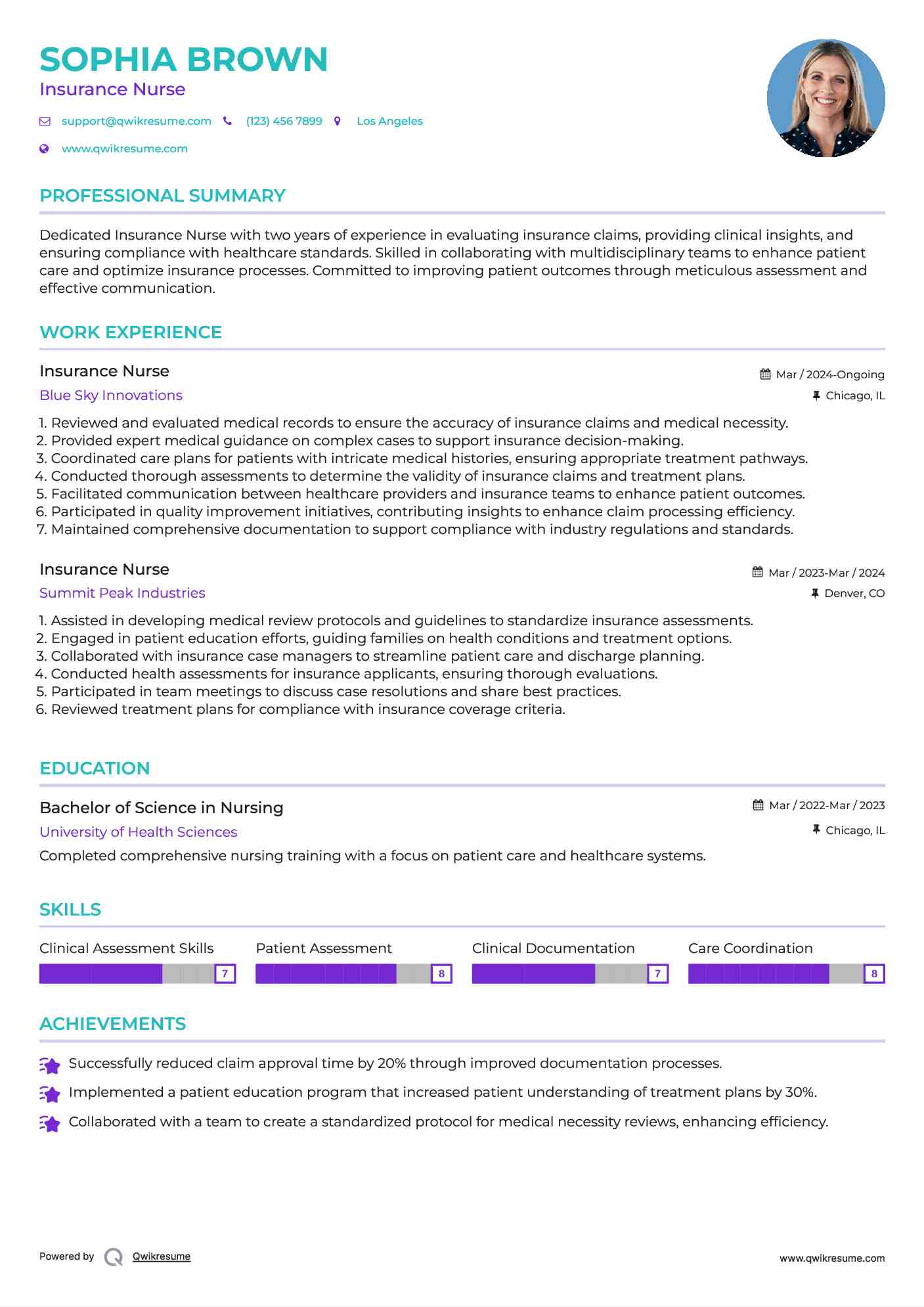 Insurance Nurse Resume Example