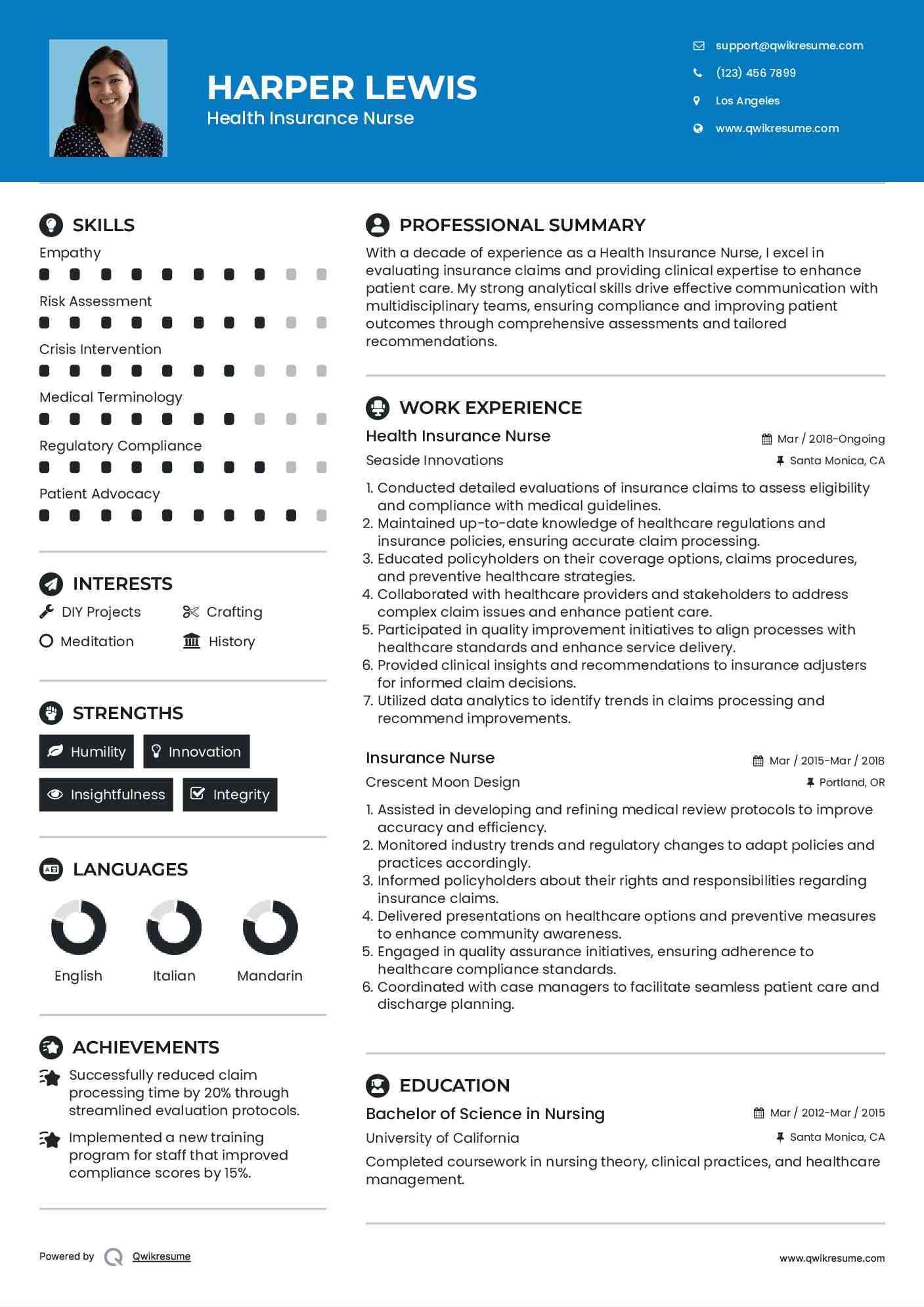 Health Insurance Nurse Resume Sample