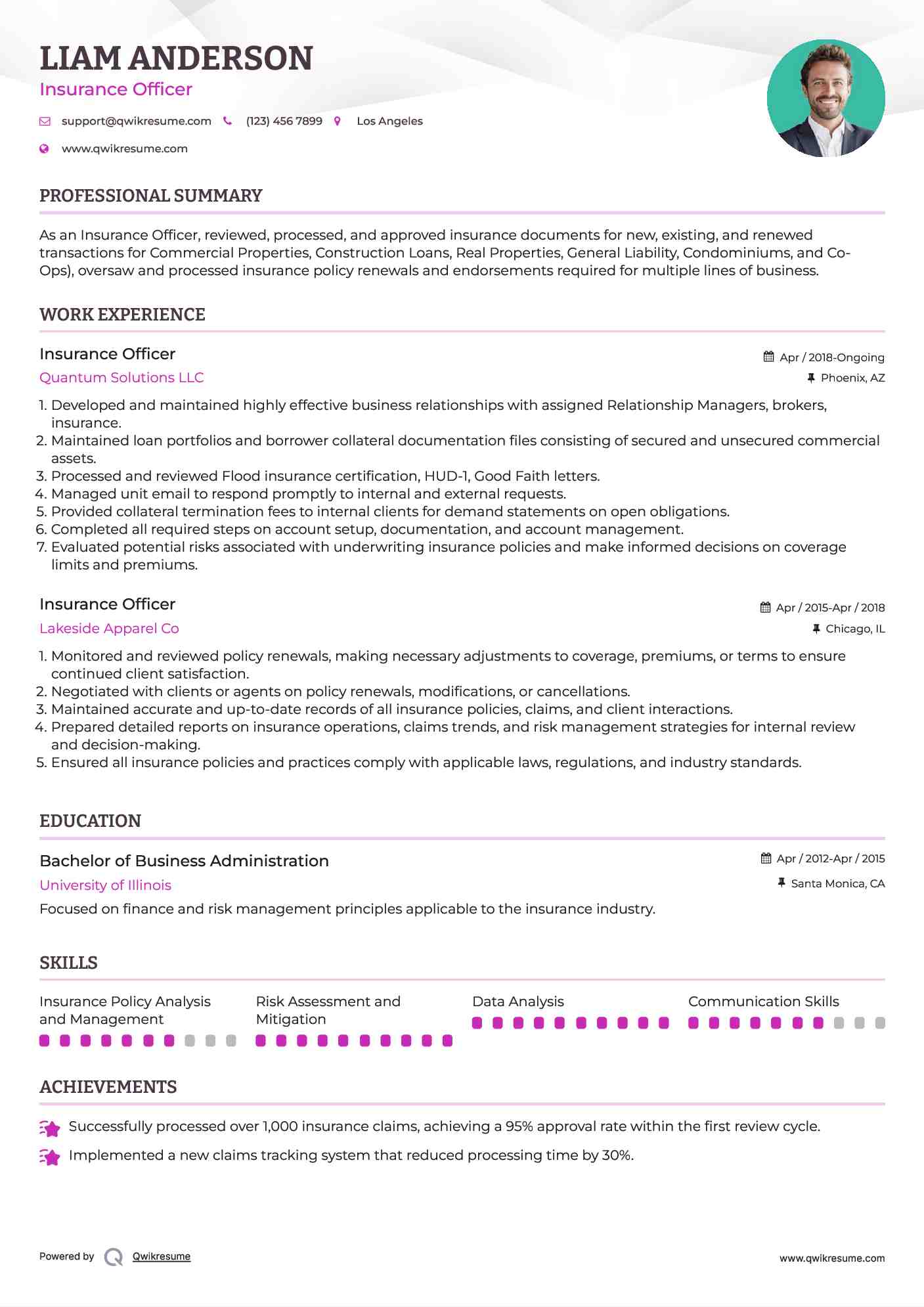 Insurance Officer Resume Model