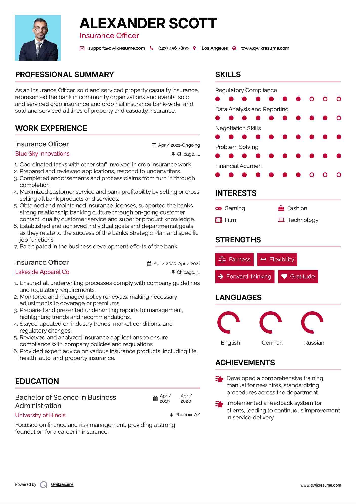 Insurance Officer Resume Format