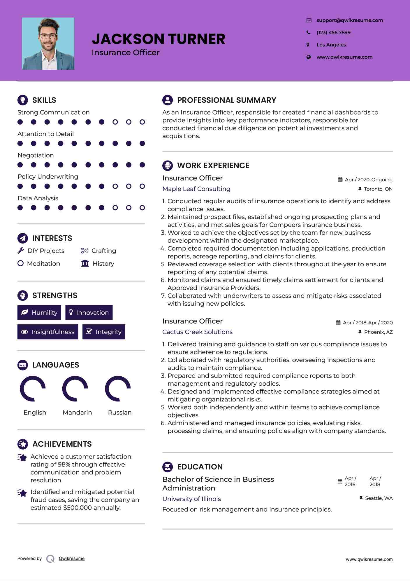 Insurance Officer Resume Model
