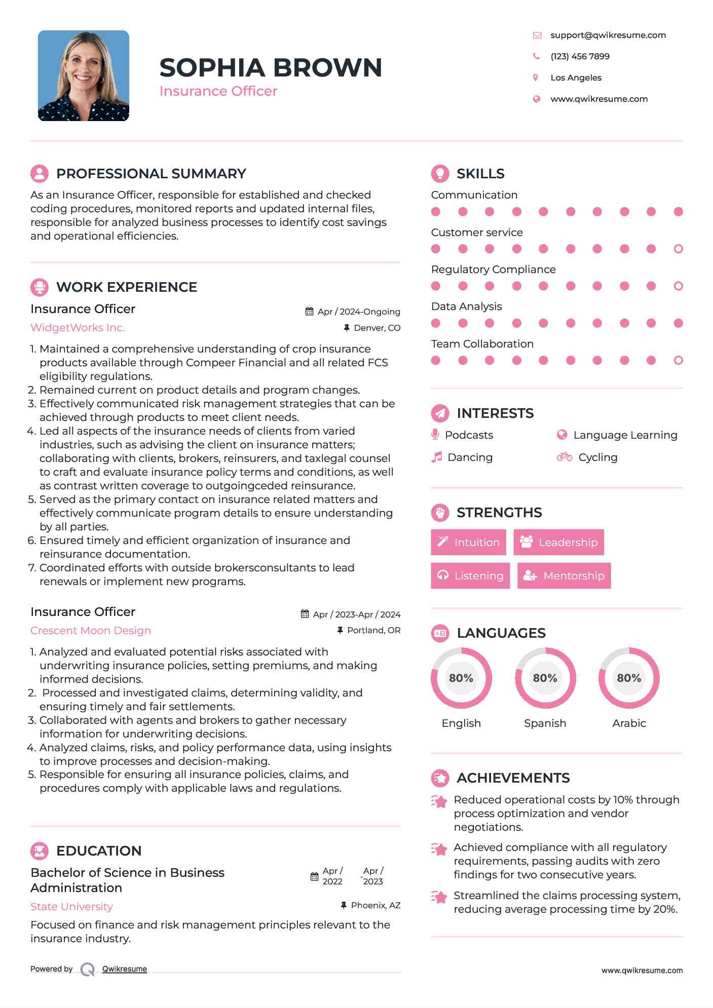 Insurance Officer Resume Template