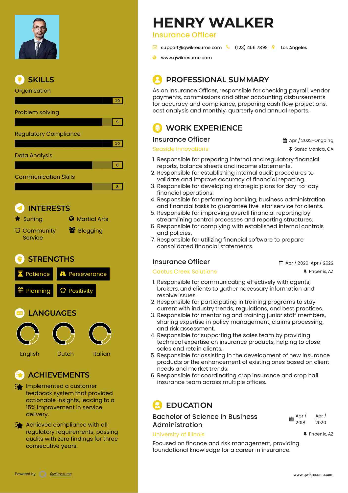 Insurance Officer Resume Model