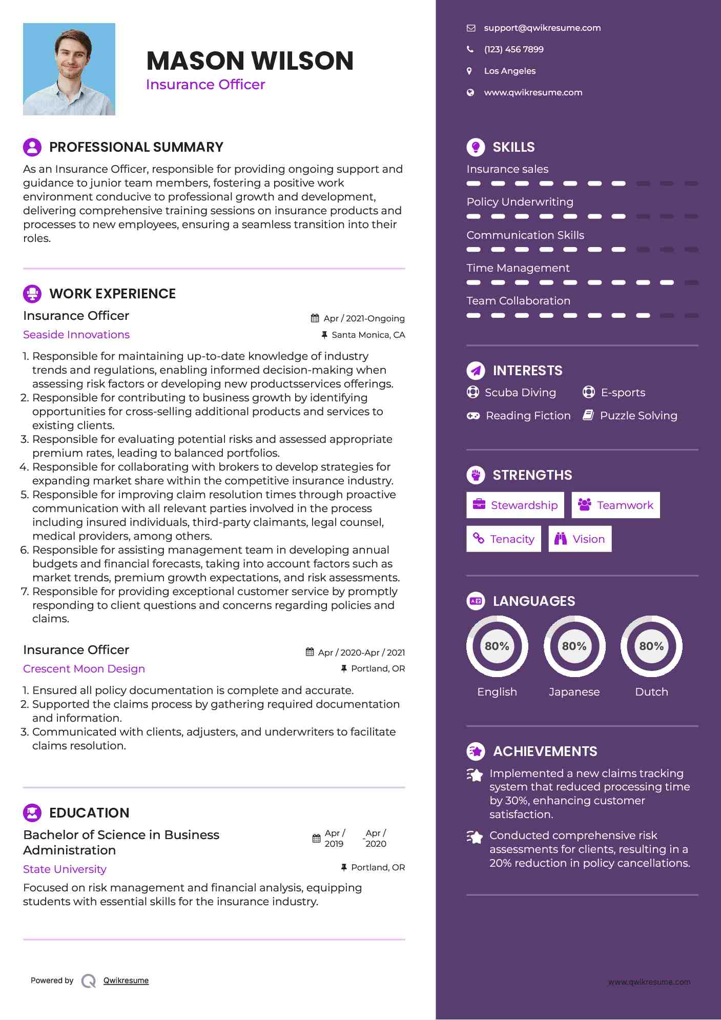 Insurance Officer Resume Format
