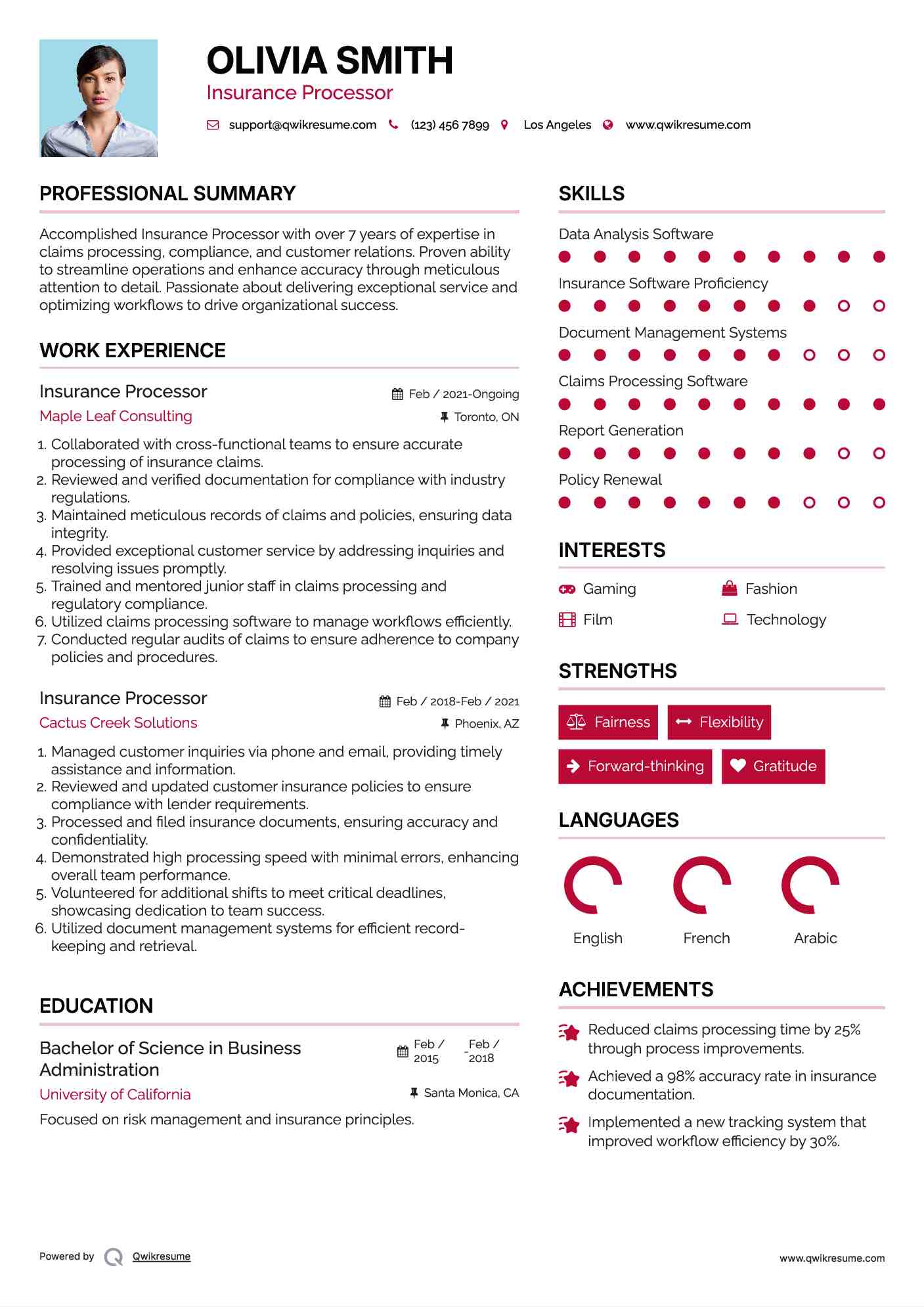 Insurance Processor Resume Sample