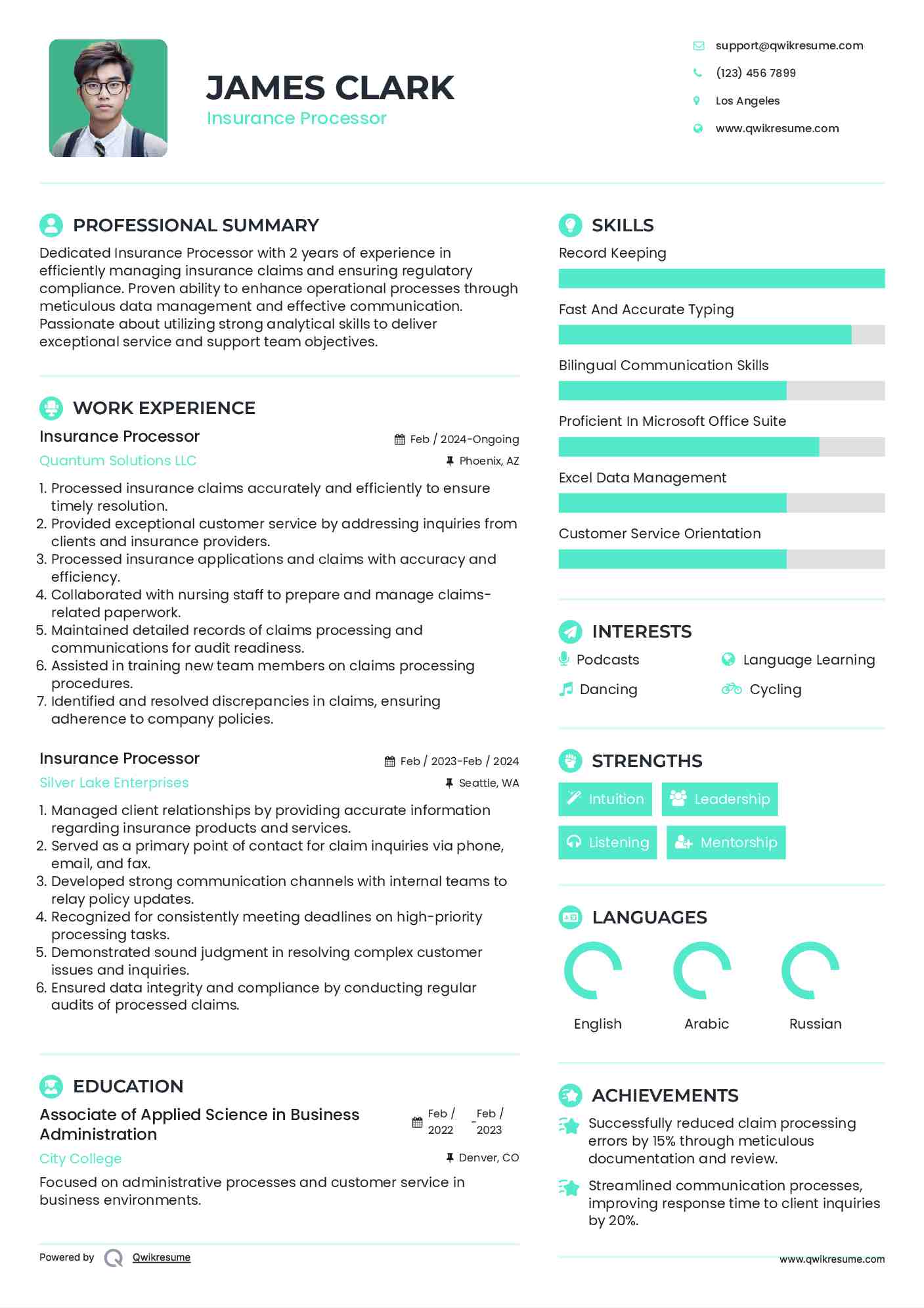 Insurance Processor Resume Format