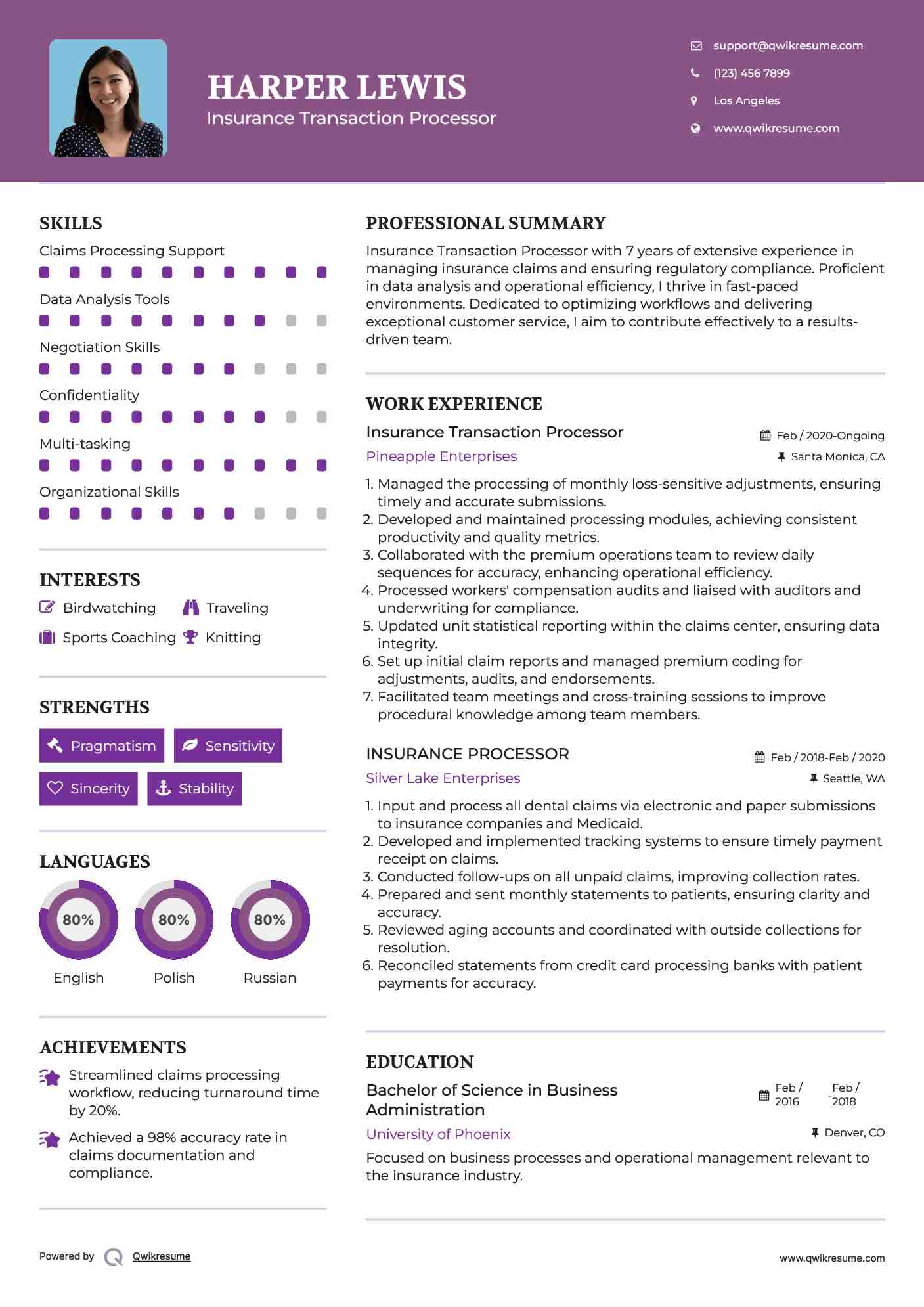Insurance Transaction Processor Resume Template