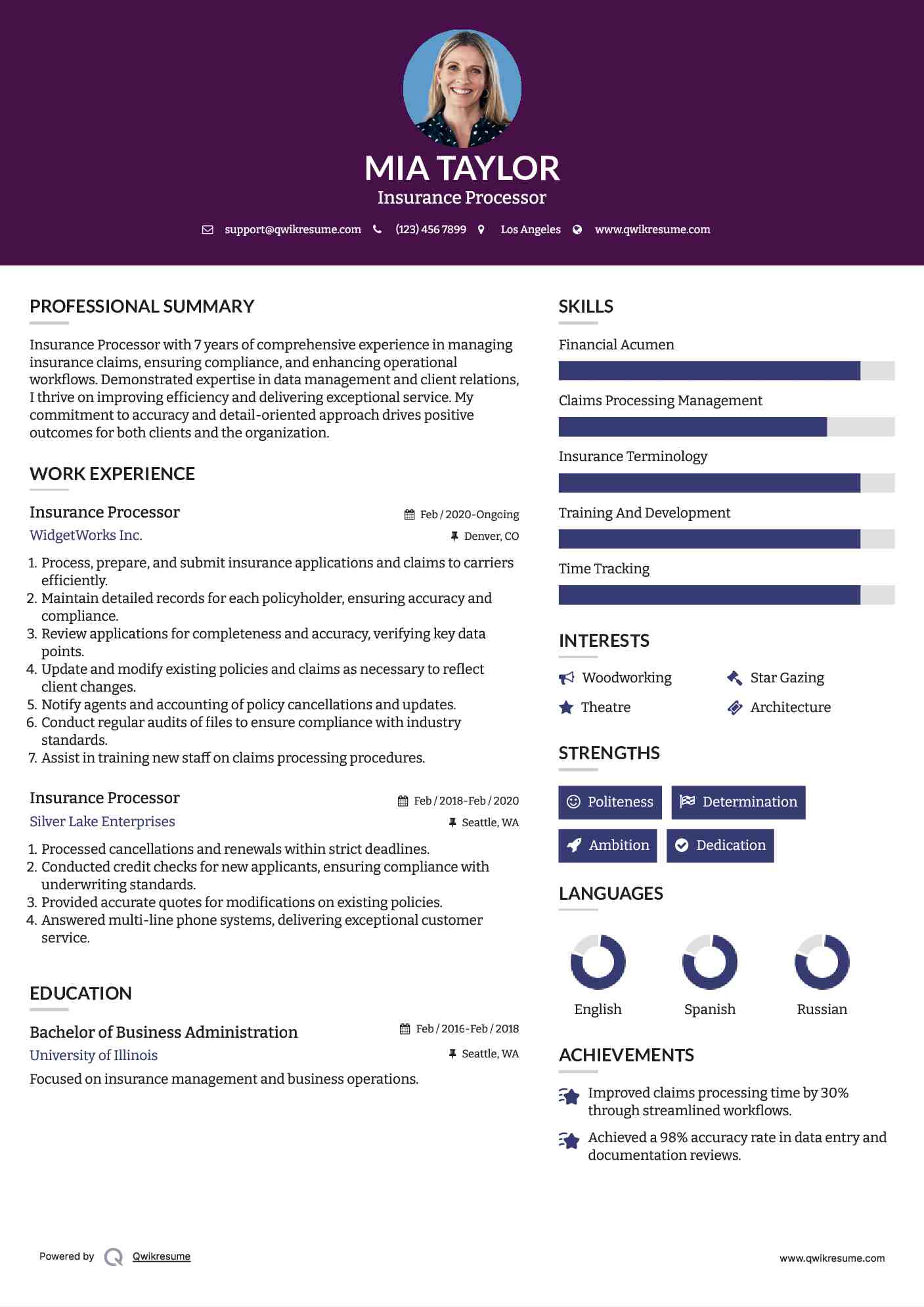 Insurance Processor Resume Example