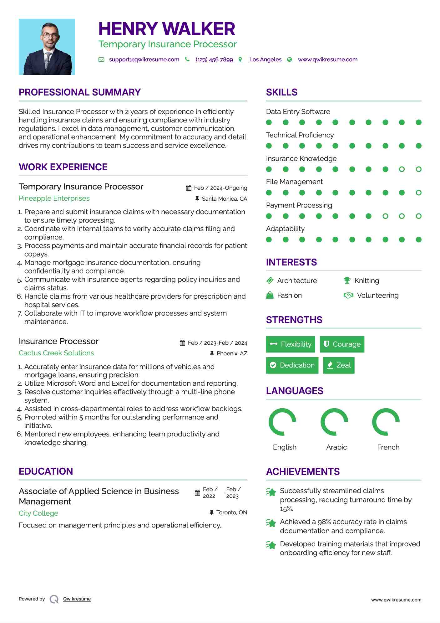 Claims Processor Resume Sample