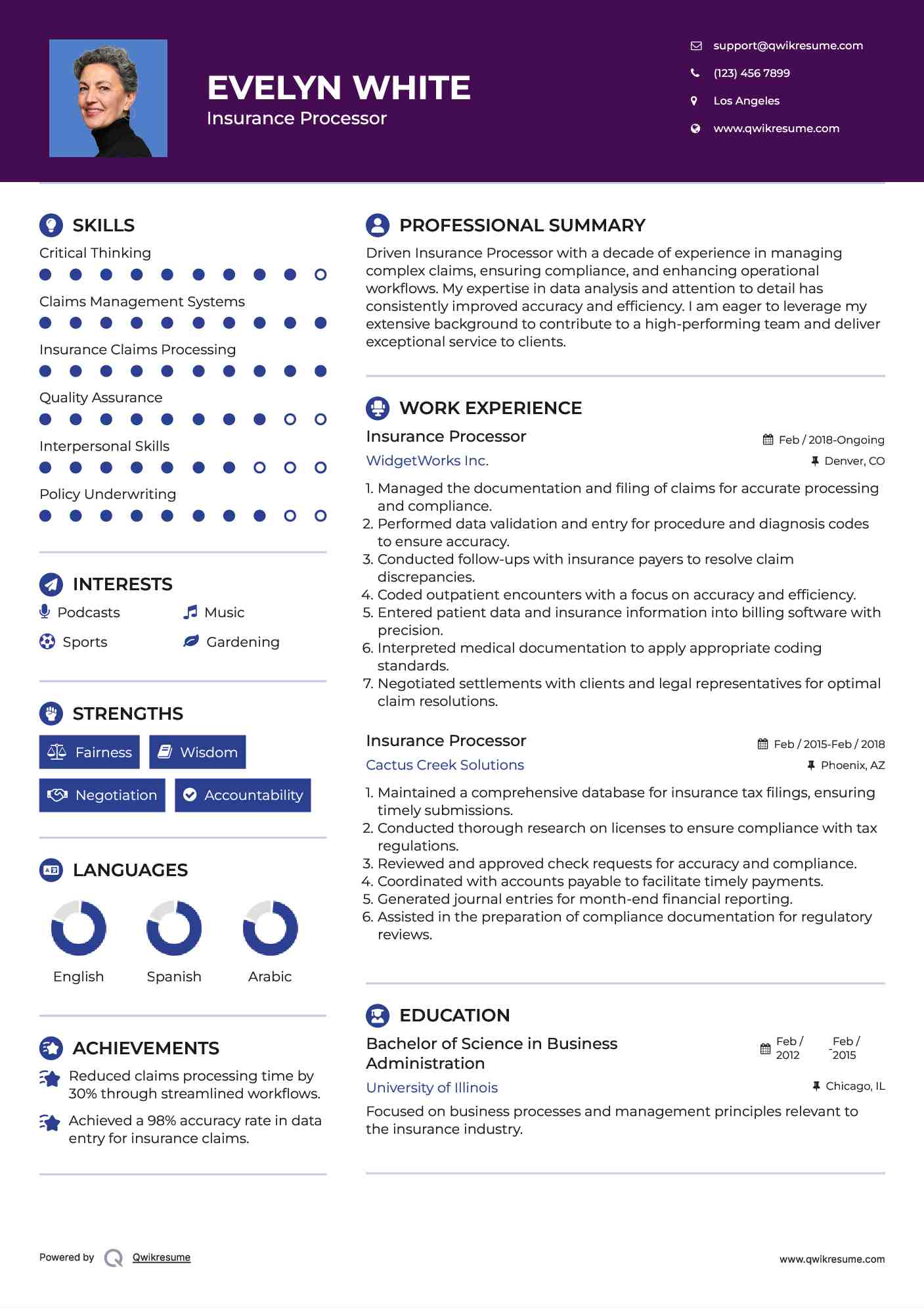 Insurance Processor Resume Model