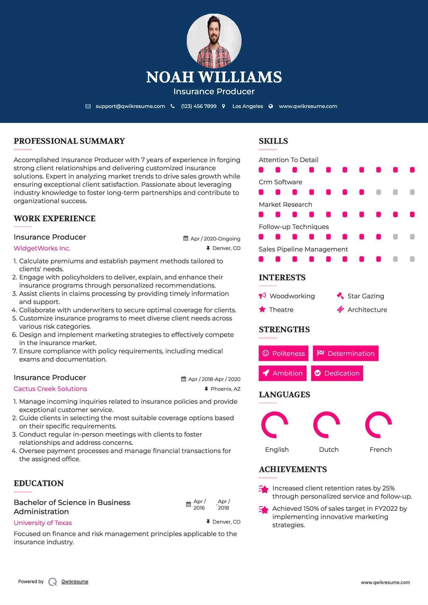 Insurance Producer Resume Format