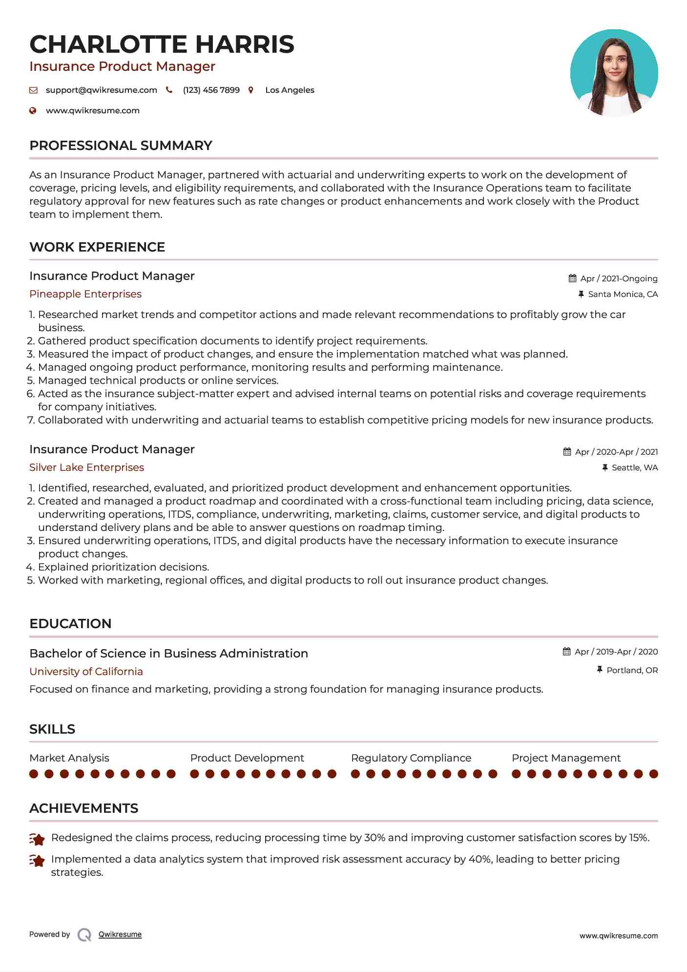 Insurance Product Manager Resume Template