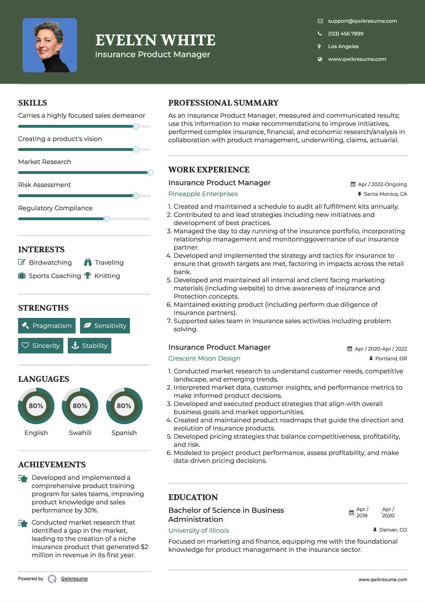 Insurance Product Manager Resume Format