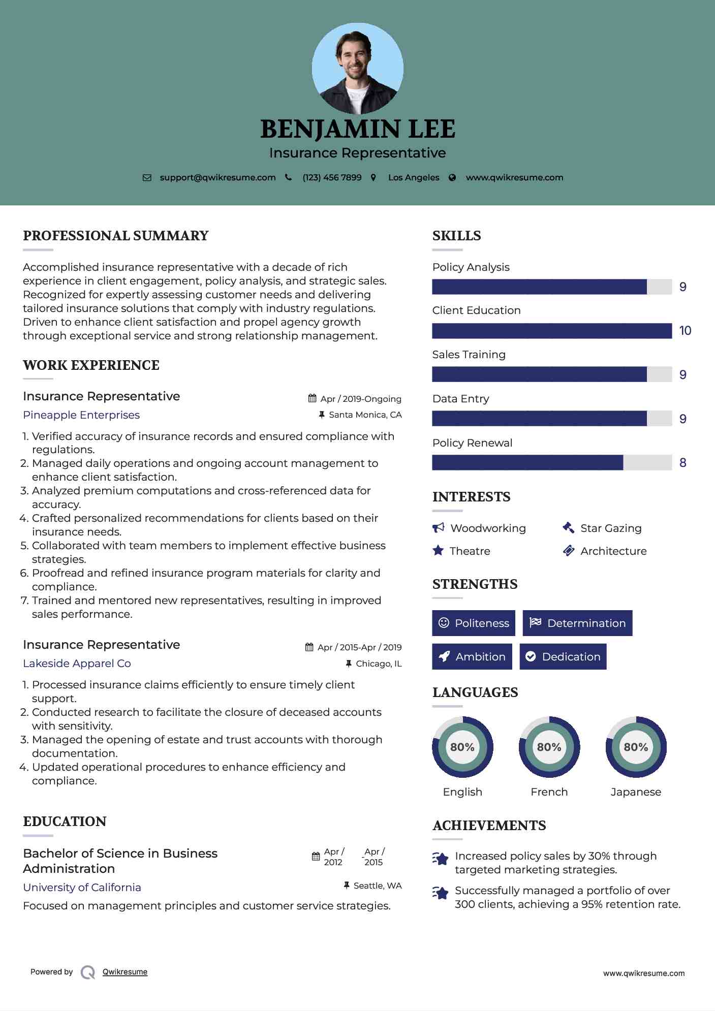 Insurance Representative Resume Format