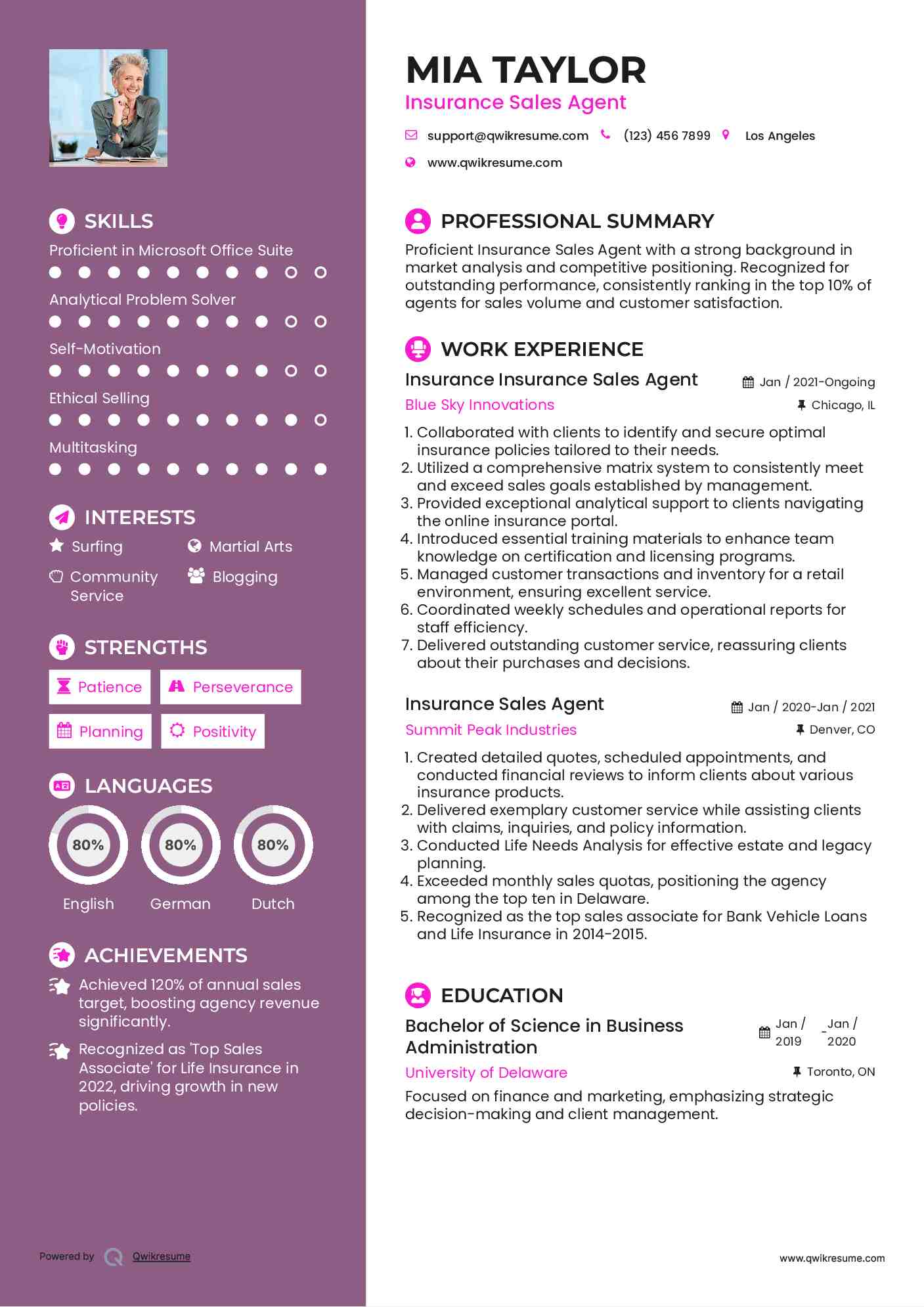 Insurance Insurance Sales Agent Resume Sample