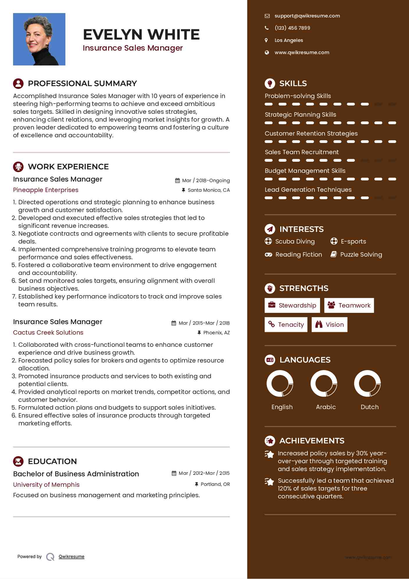 Insurance Sales Manager Resume Sample