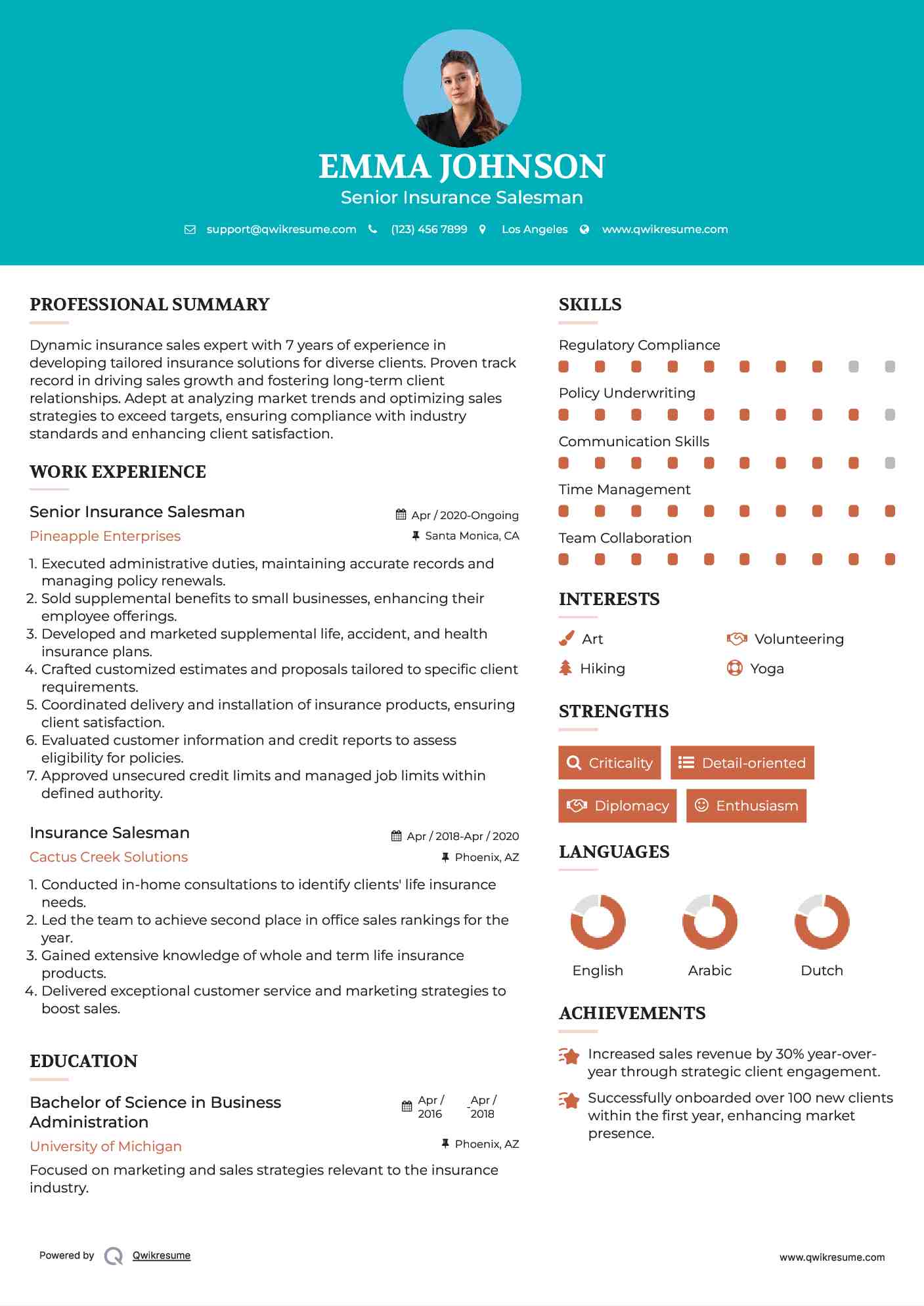 Senior Insurance Salesman Resume Template