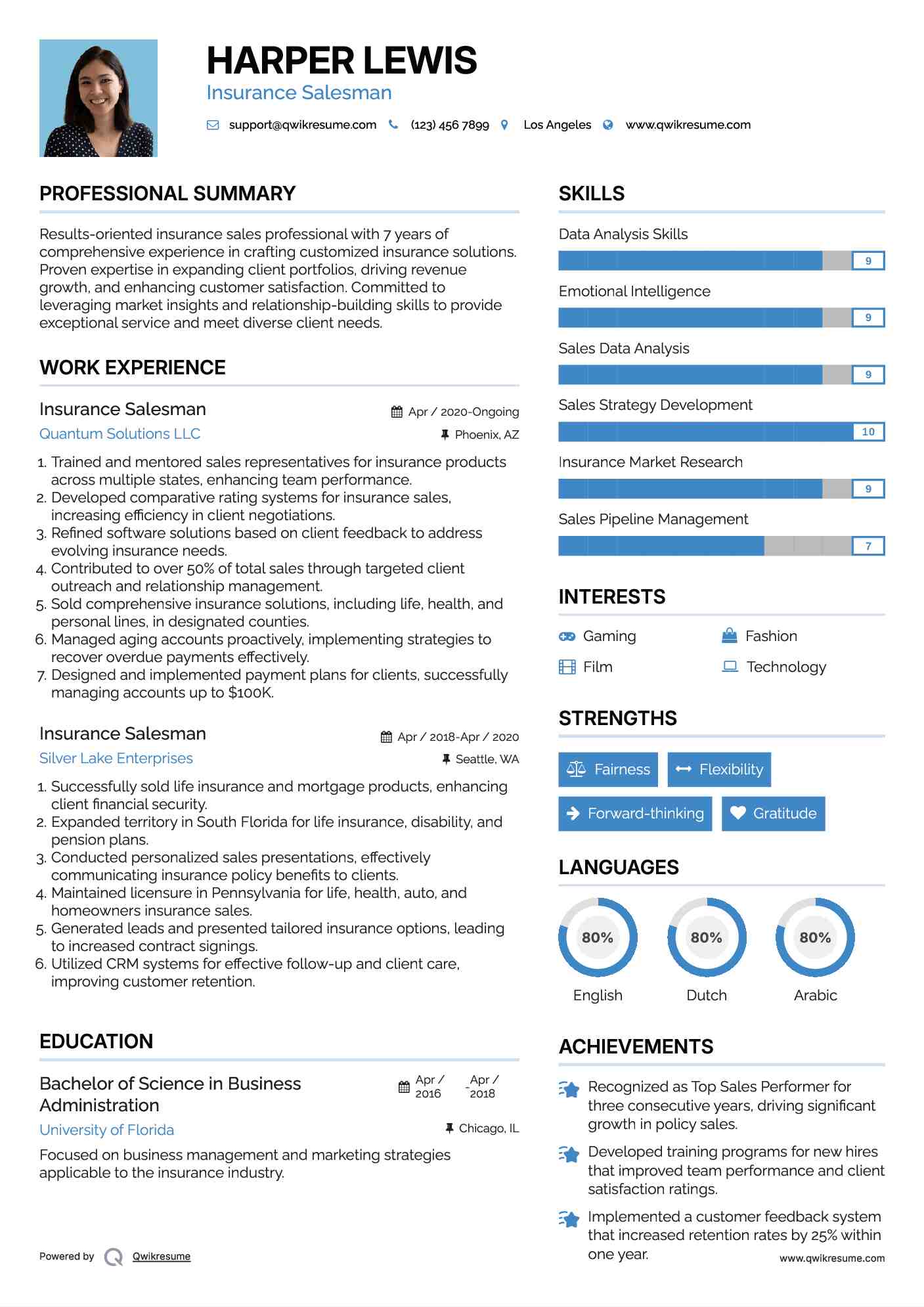 Insurance Salesman Resume Example