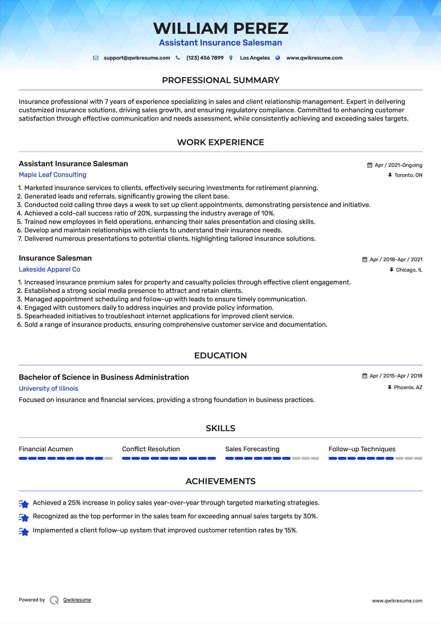 Assistant Insurance Salesman Resume Format