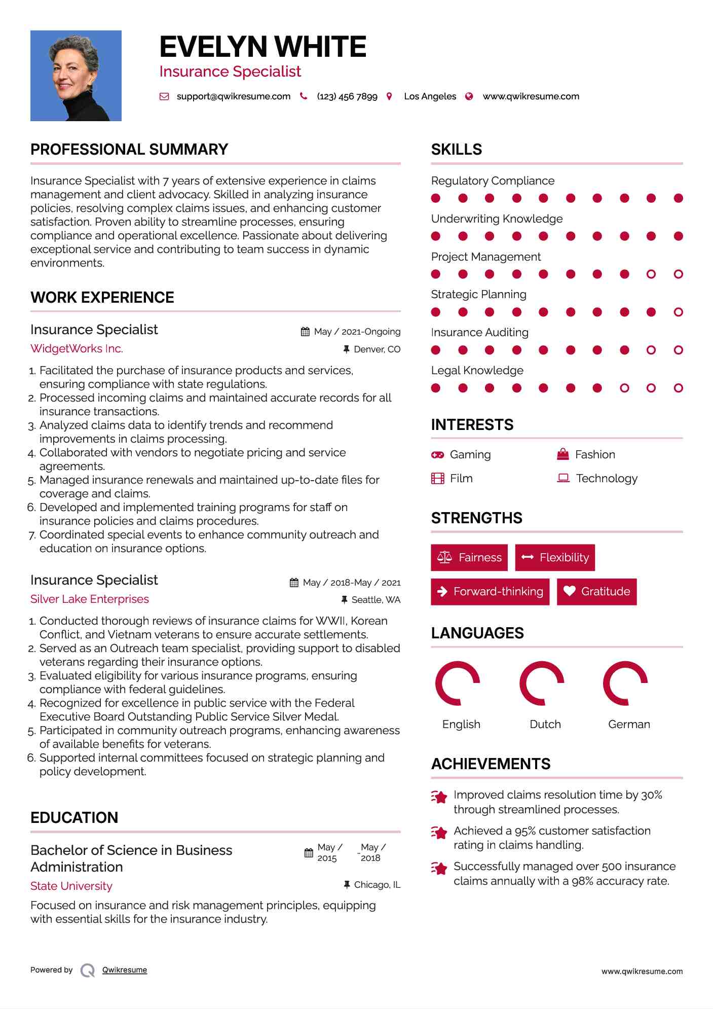 Insurance Specialist Resume Model