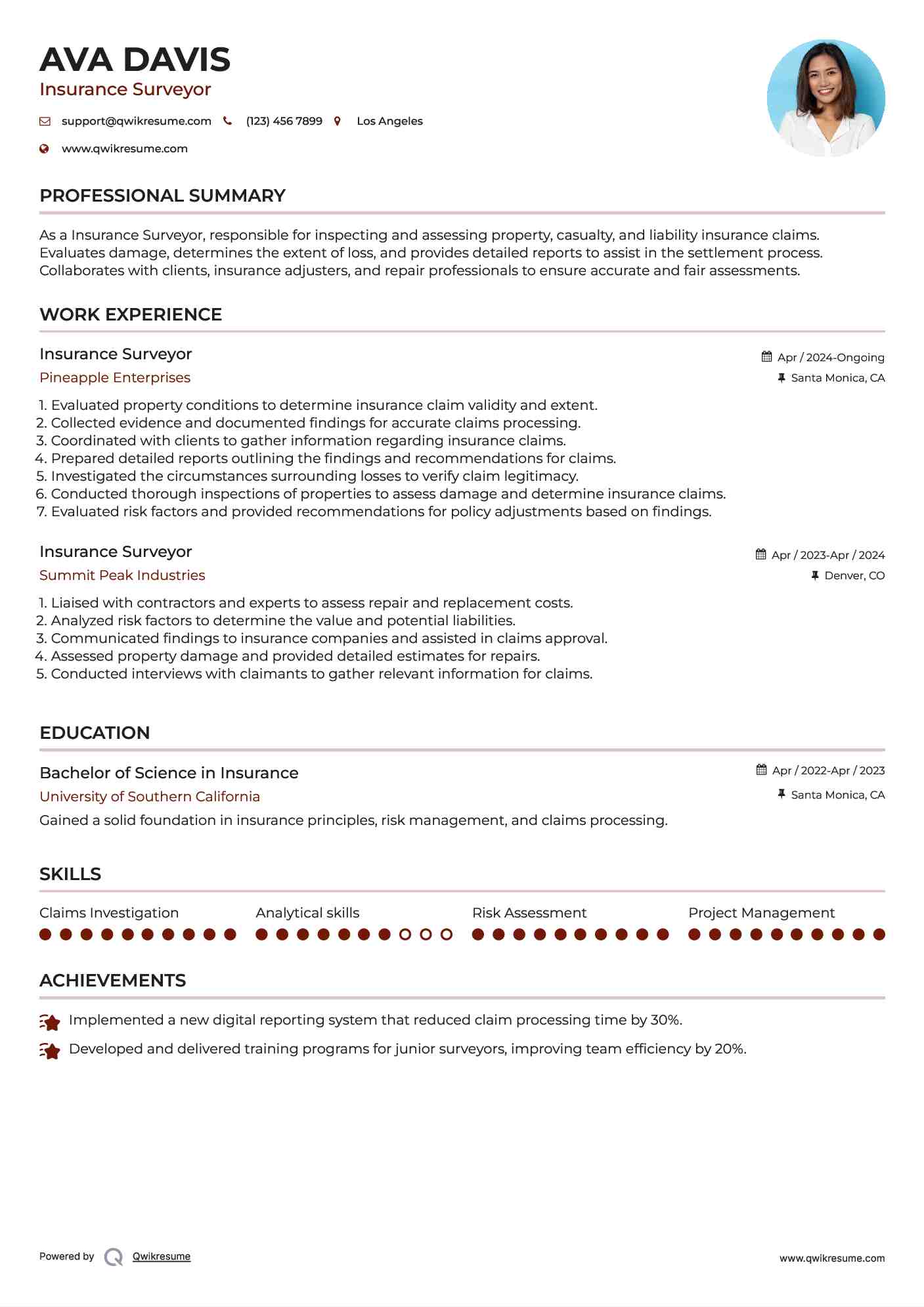 Insurance Surveyor Resume Template