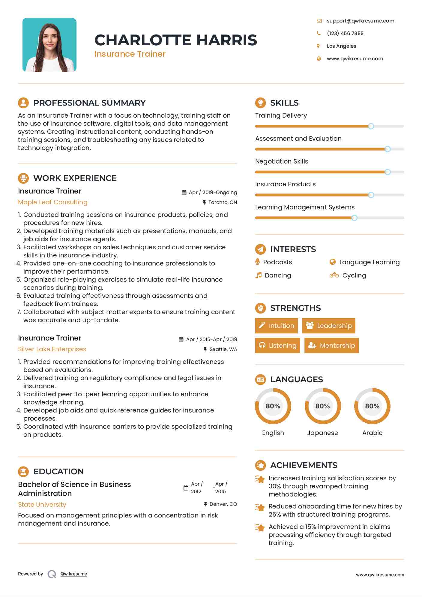 Insurance Trainer Resume Format