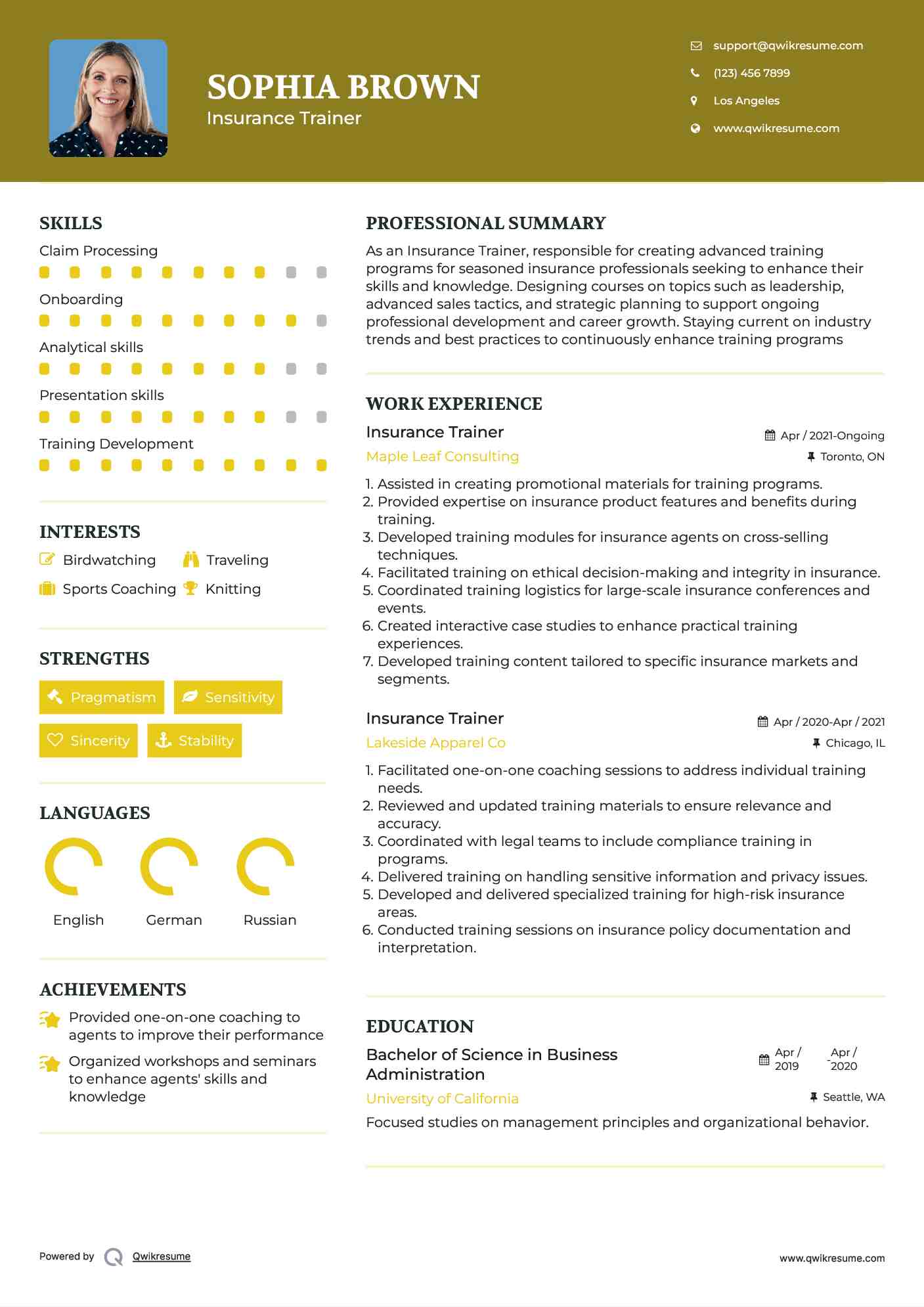 Insurance Trainer Resume Format