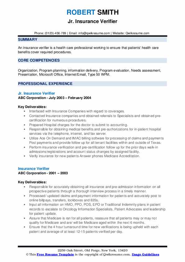 Insurance Verifier Resume Samples QwikResume