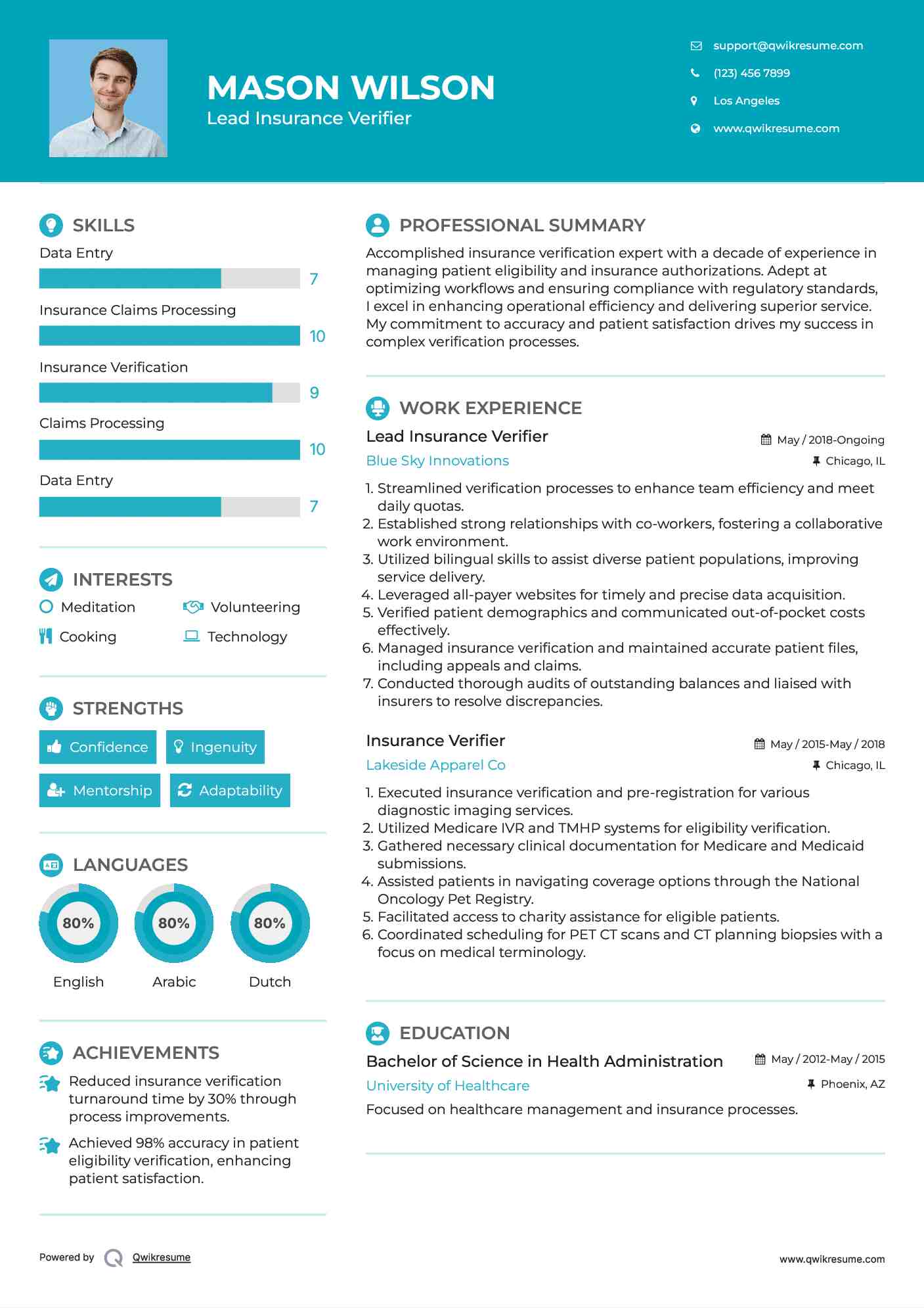 Lead Insurance Verifier Resume Template