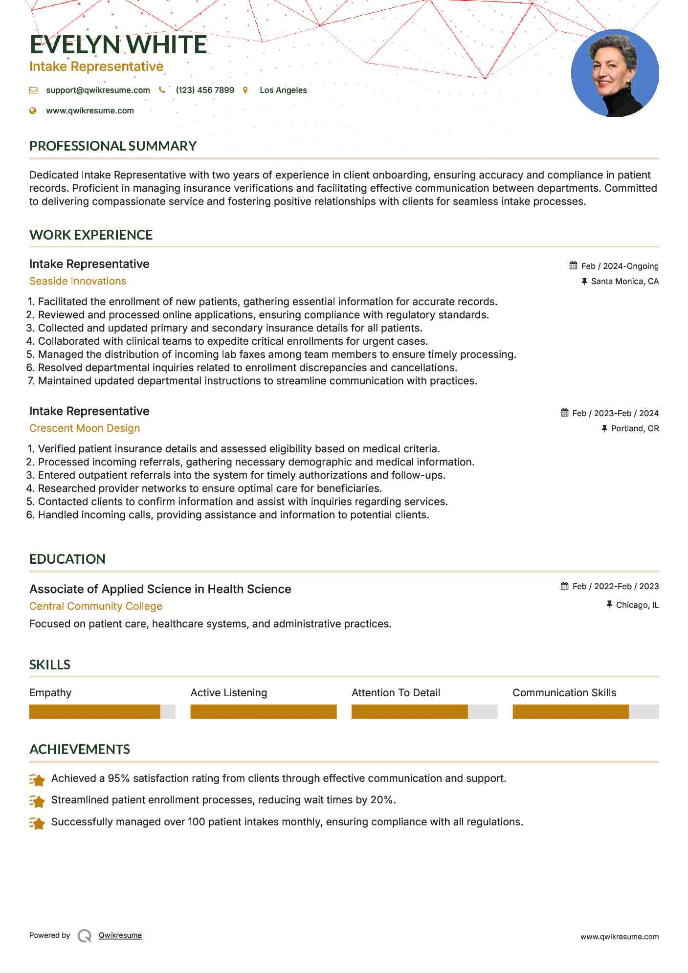 Intake Representative Resume Template
