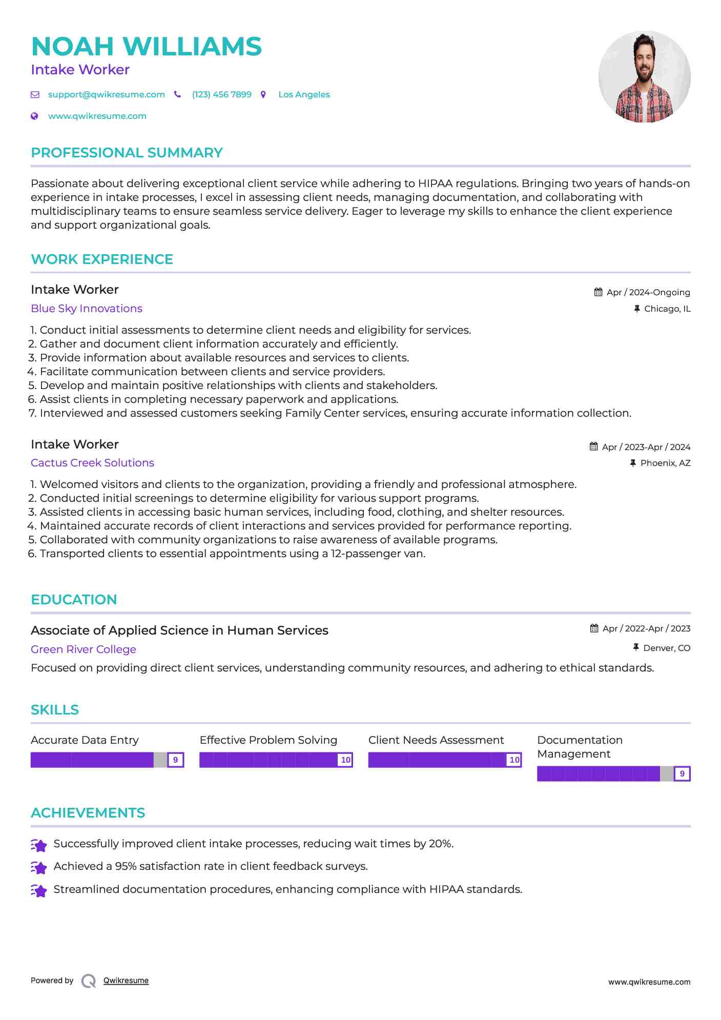 Intake Worker Resume Format
