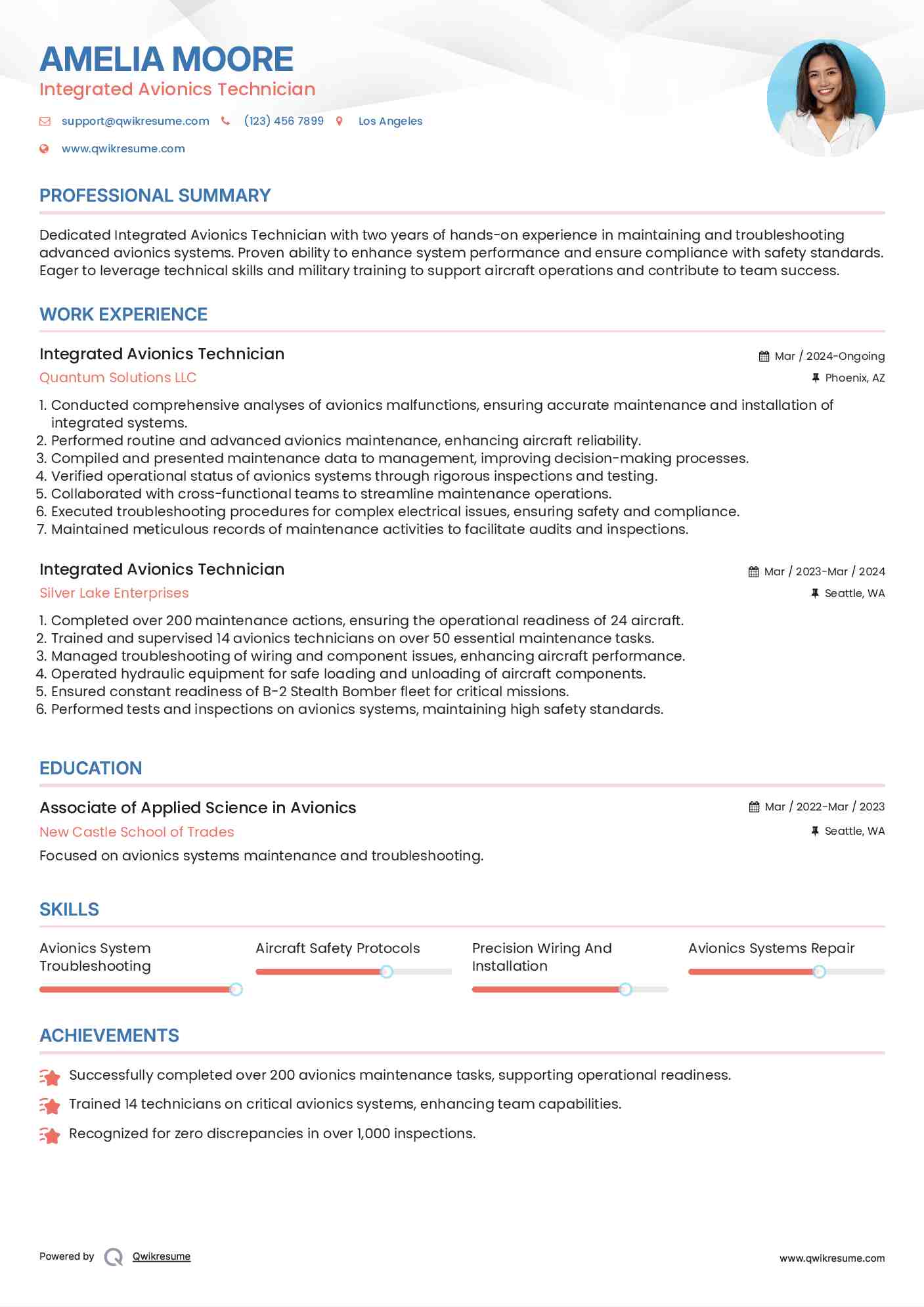 Integrated Avionics Technician Resume Model