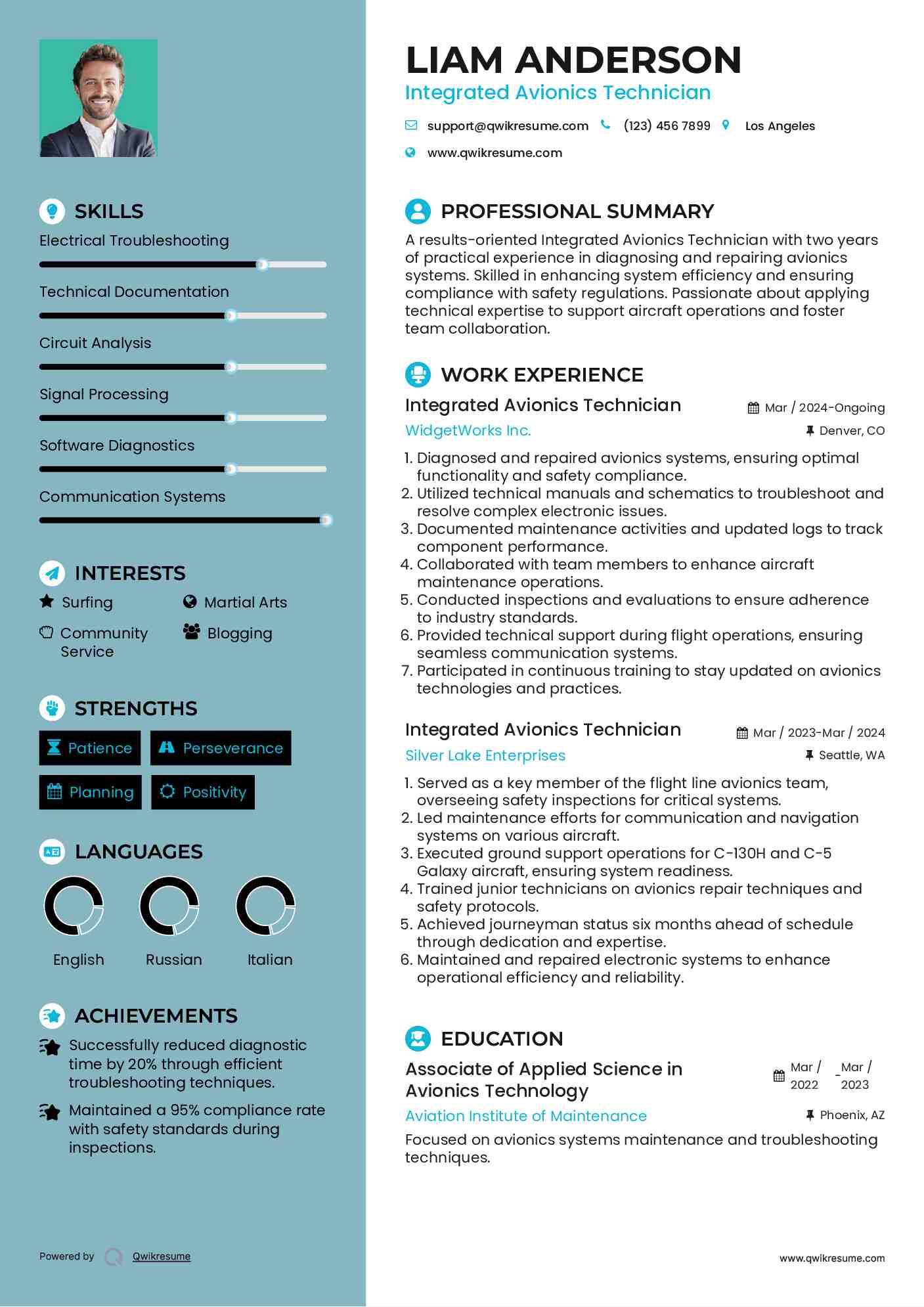 Integrated Avionics Technician Resume Example