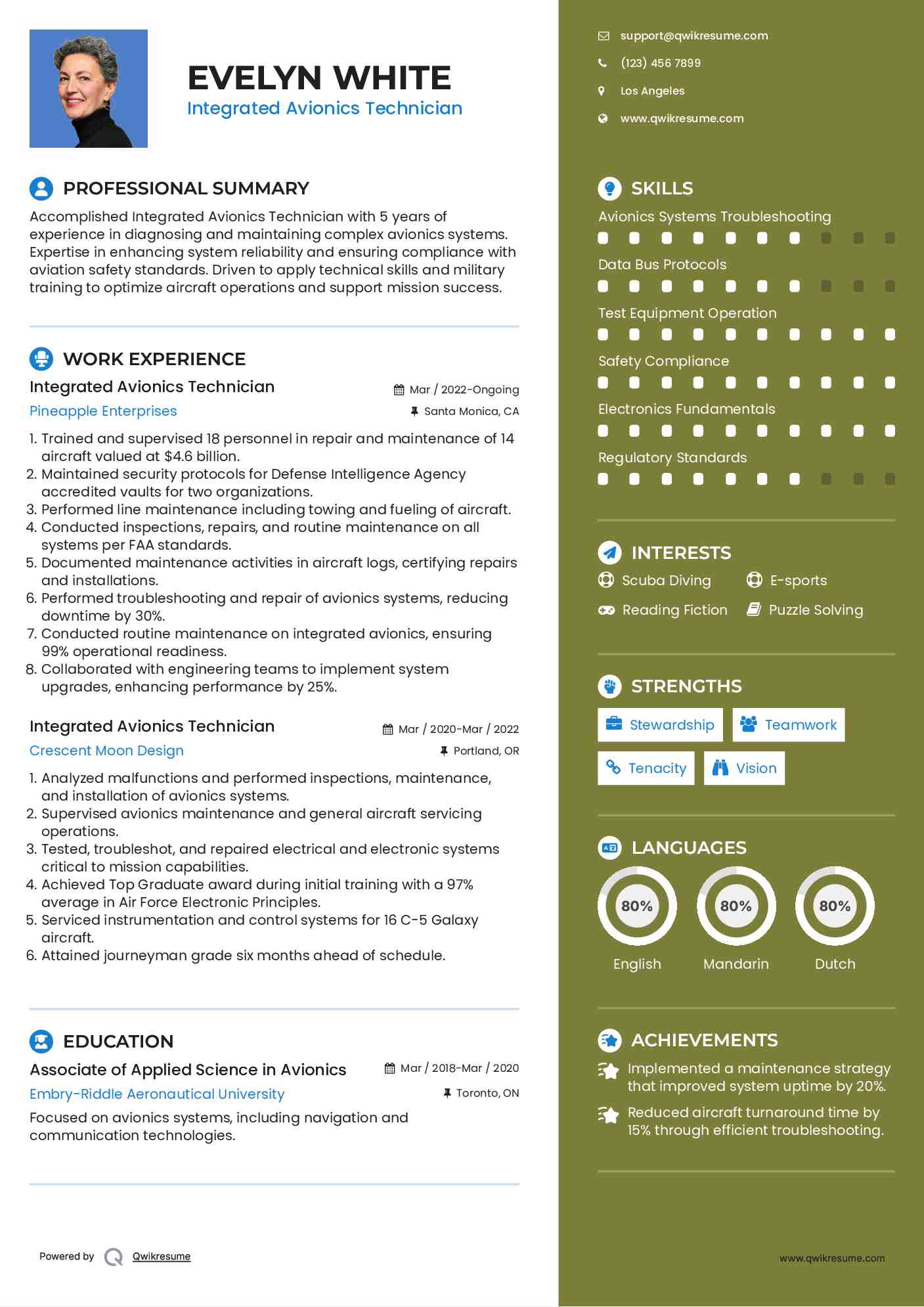 Integrated Avionics Technician Resume Model