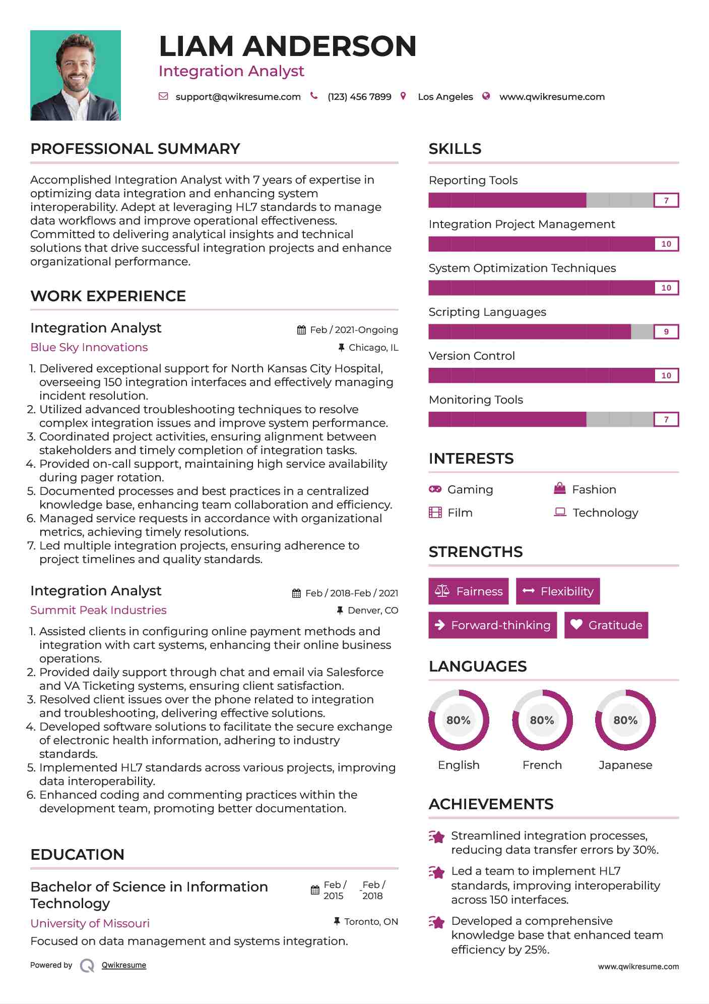 Integration Analyst Resume Model