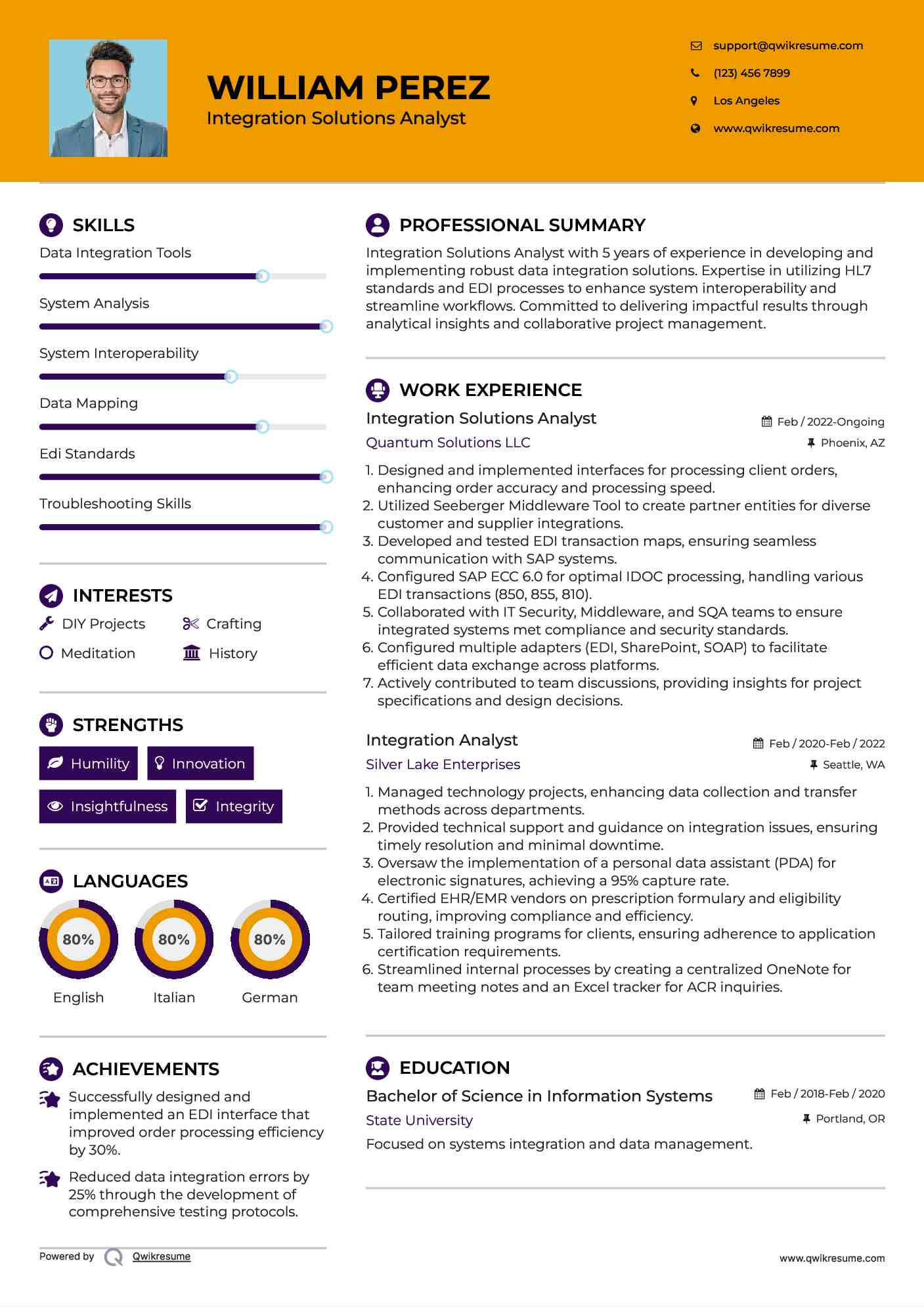 Integration Solutions Analyst Resume Example