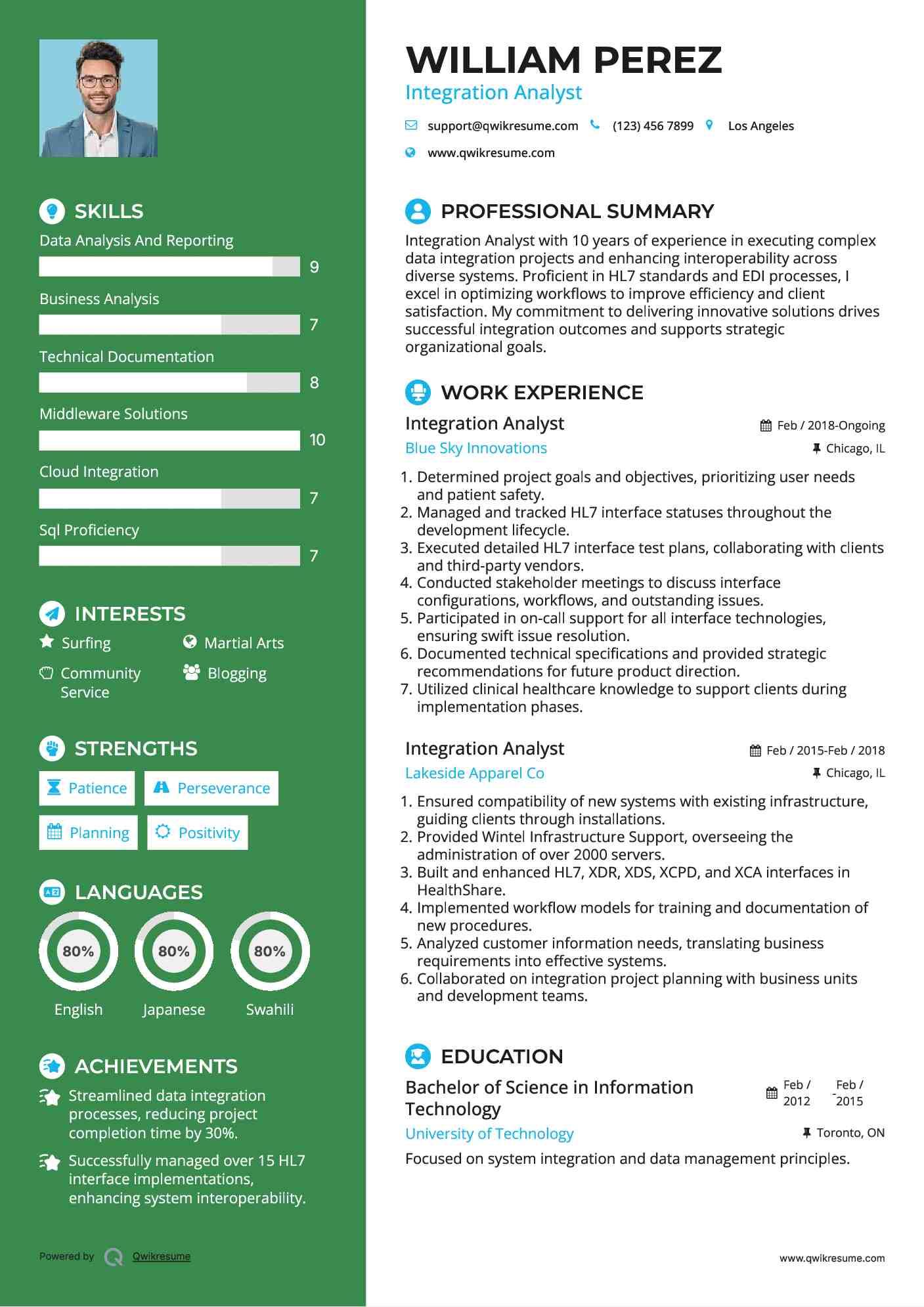 Integration Analyst Resume Model