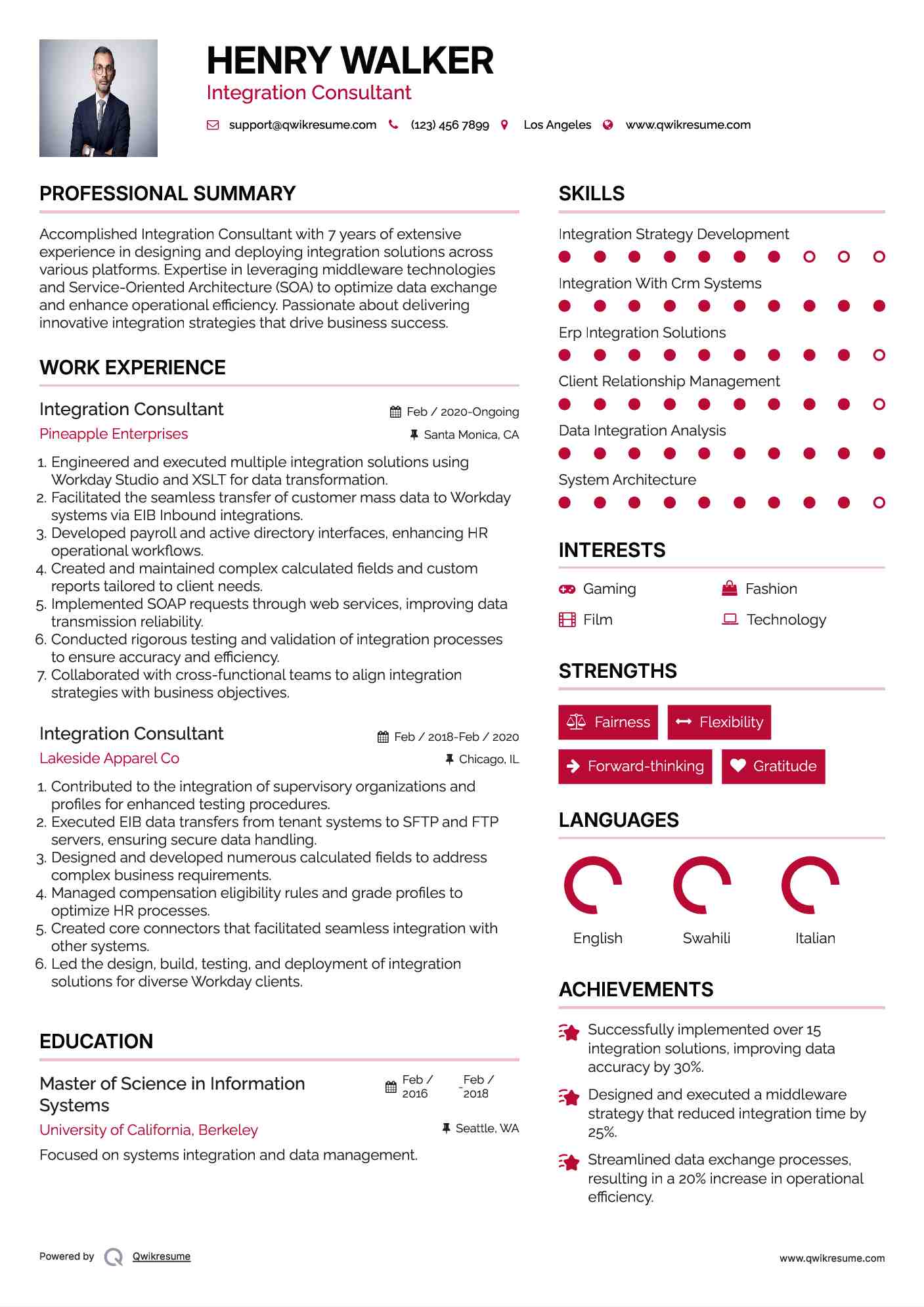 Integration Consultant Resume Sample