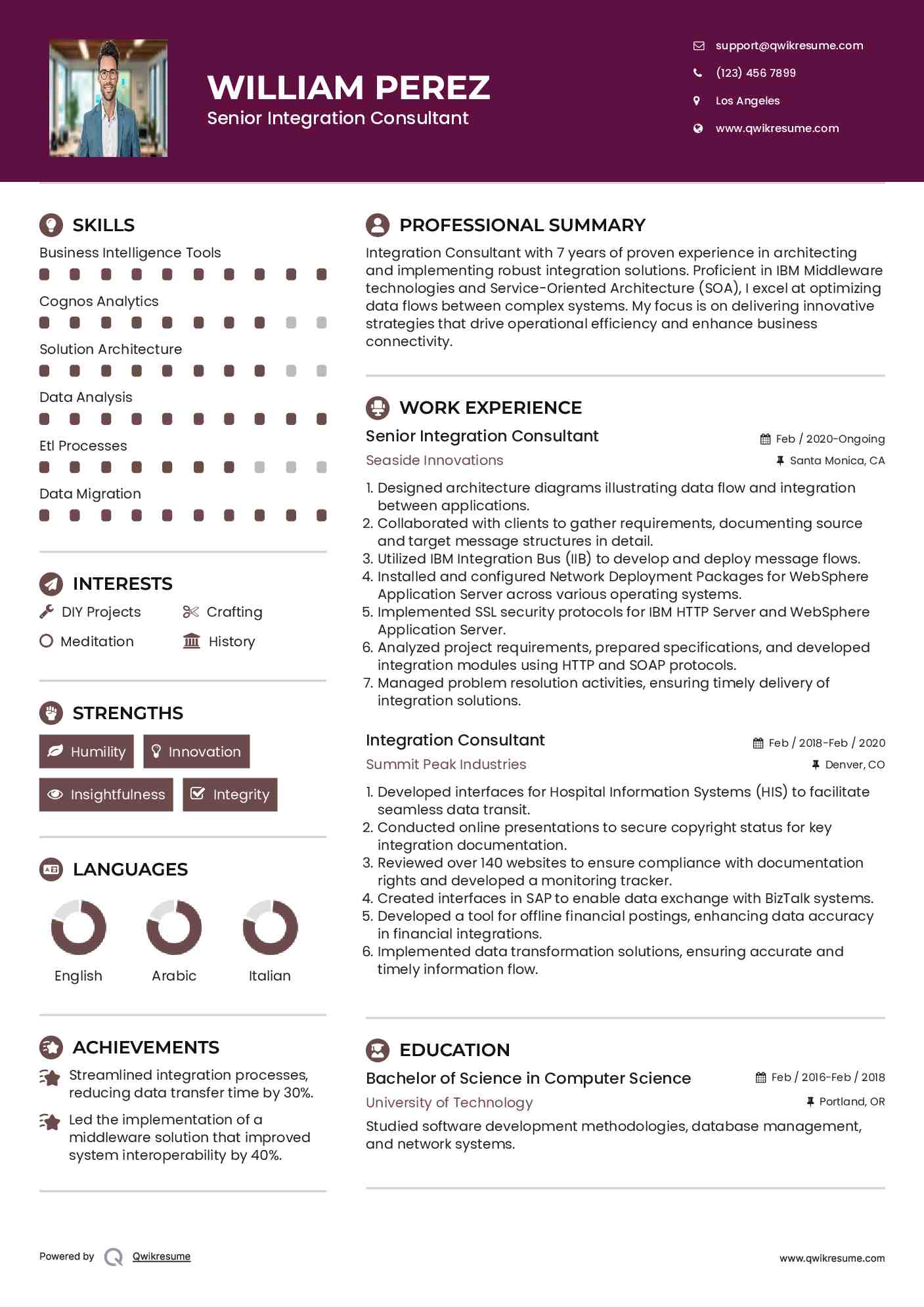 Senior Integration Consultant Resume Example